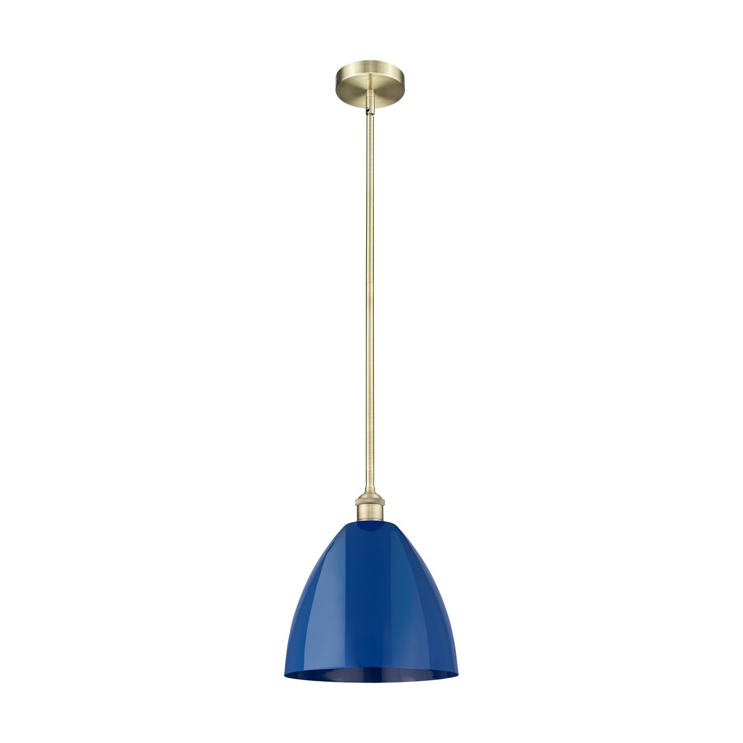 Innovations Plymouth 12in 1-Light Mini Pendant | Industrial Antique Brass and Matte Blue Metal | Kitchen Island & Dining Room | Model 616-1S-AB-MBD-12-BL