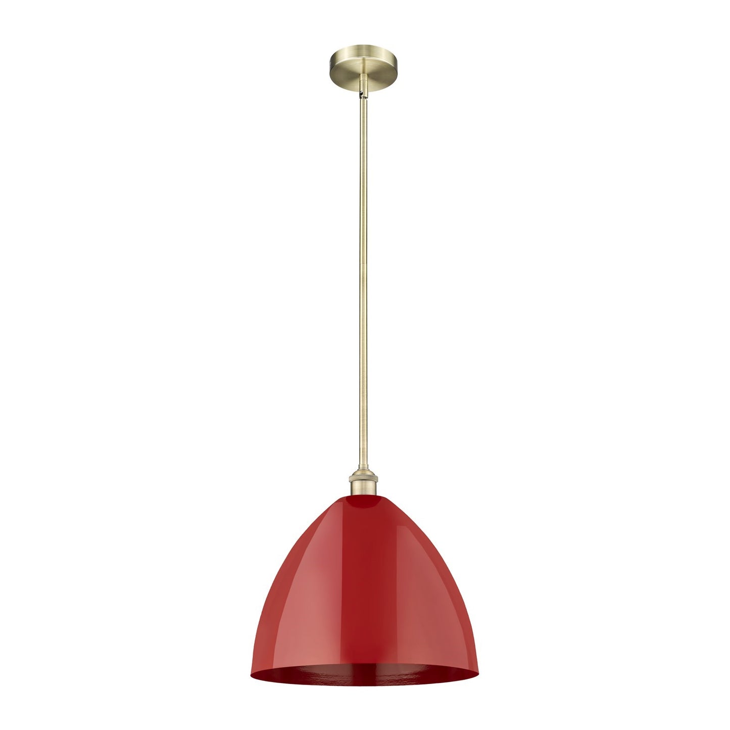 Innovations Plymouth 16in 1-Light Mini Pendant | Industrial Antique Brass Steel and Matte Red Metal | Kitchen Island & | Model 616-1S-AB-MBD-16-RD-LED