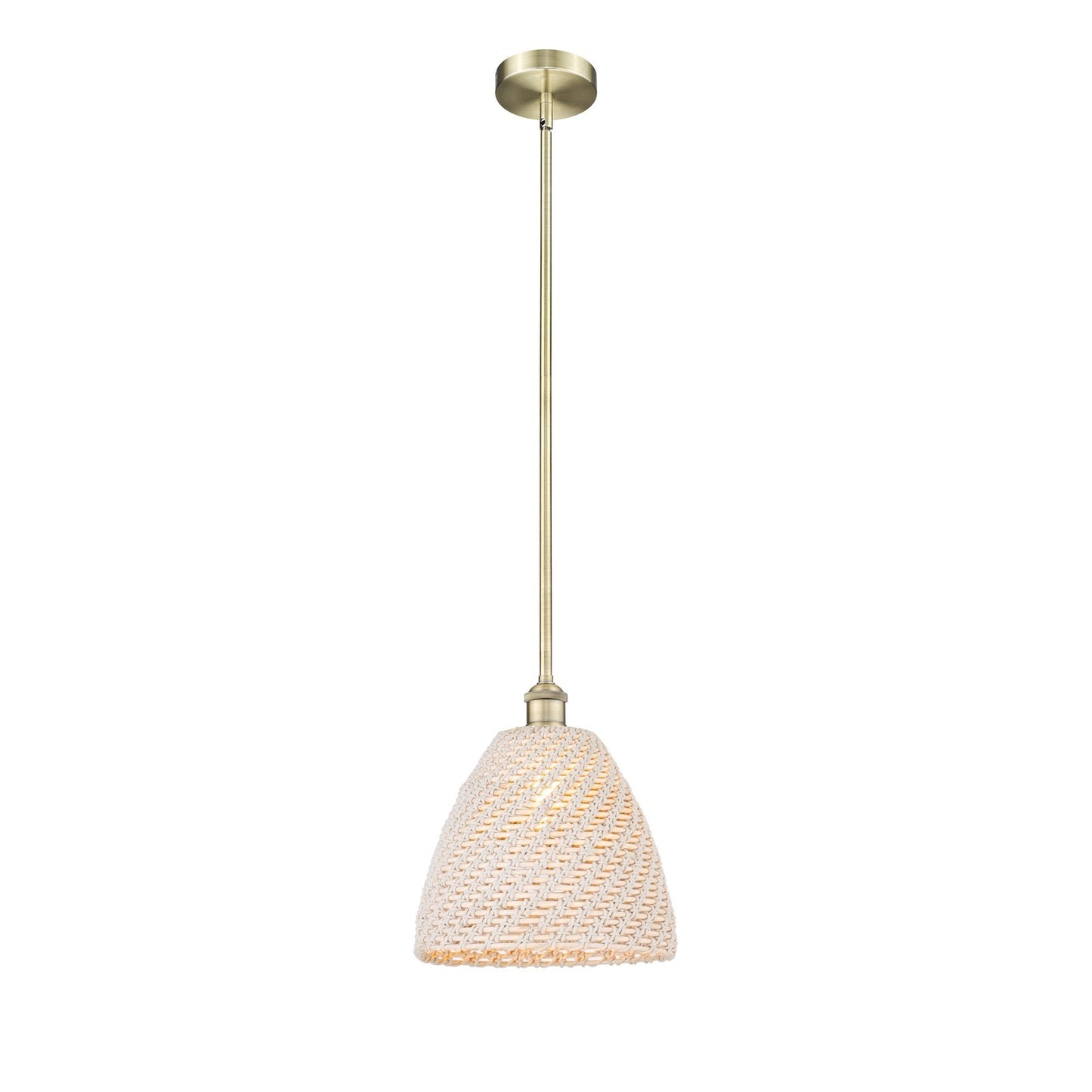Innovations Bristol Natural 12in 1-Light Mini Pendant | Farmhouse Antique Brass Steel and Natural Fiber Dome | Kitchen Island | Model 616-1S-AB-NBD-12-NAT
