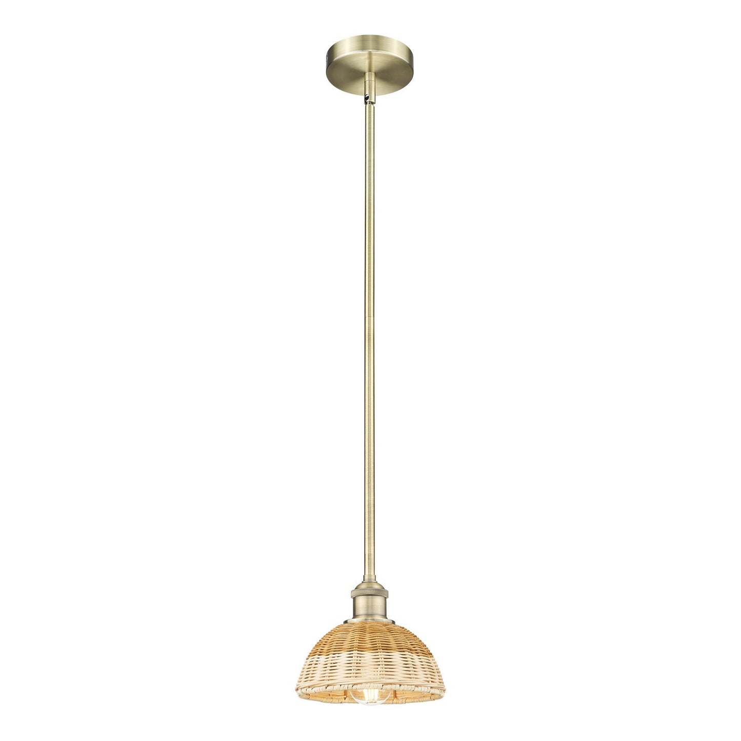 Innovations Lighting Bristol Natural II 7.5in 1-Light Mini Pendant | Industrial Antique Brass Steel and Natural Fiber Dome | Model 616-1S-AB-NBD2-75-NAT