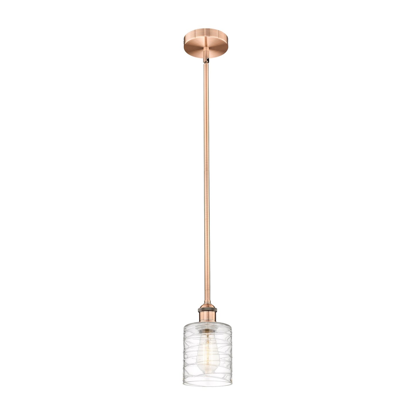 Innovations Cobbleskill 5in 1-Light Mini Pendant | Art Nouveau Antique Copper Steel and Deco Swirl Glass | Kitchen Island & | Model 616-1S-AC-G1113