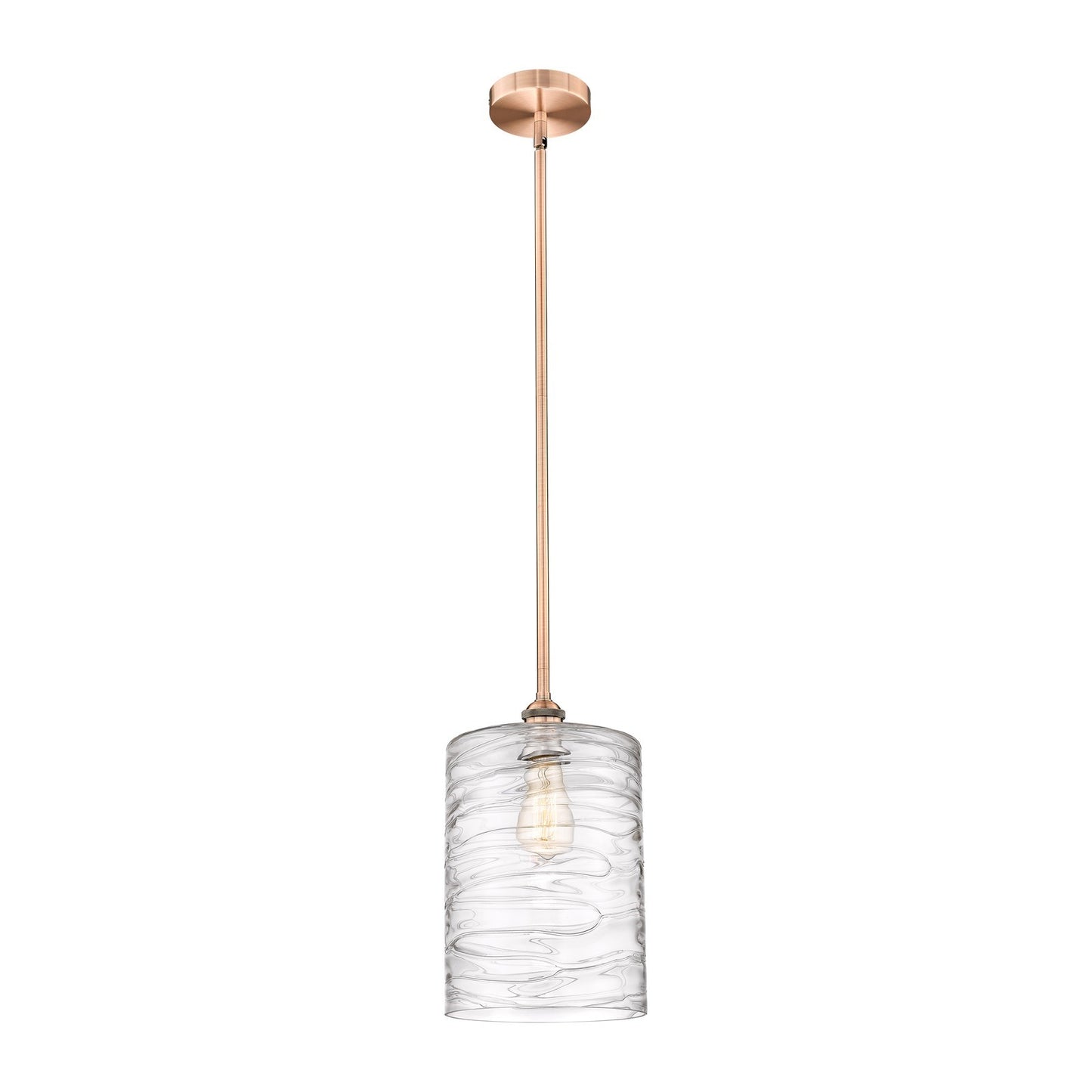 Innovations Cobbleskill 9in 1-Light Mini Pendant | Art Nouveau Industrial Antique Copper Steel and Deco Swirl Clear Glass | Model 616-1S-AC-G1113-L