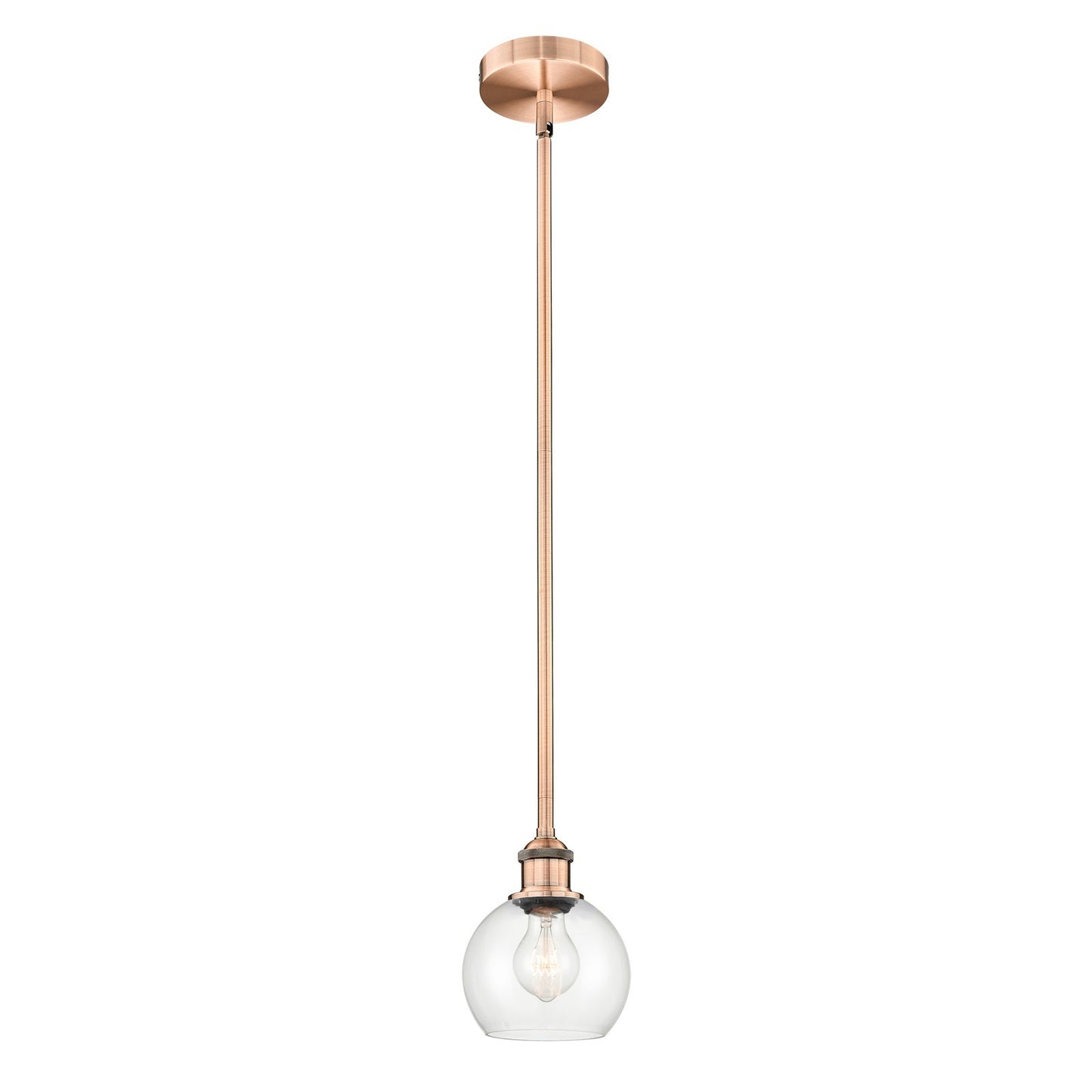 Innovations Athens 6in 1-Light Mini Pendant | Industrial Antique Copper Steel and Clear Glass | Kitchen Island & Dining Room | Model 616-1S-AC-G122-6