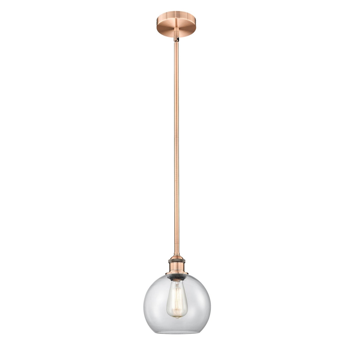 Innovations Athens 8in 1-Light Mini Pendant | Industrial Antique Copper Steel and Clear Glass | Kitchen Island & Dining Room | Model 616-1S-AC-G122-8-LED