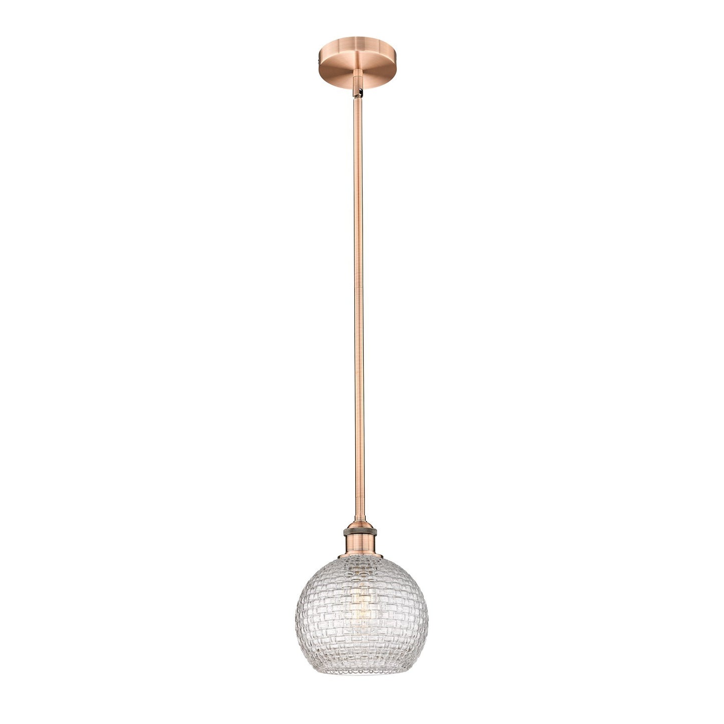Innovations Athens 8in 1-Light Mini Pendant | Modern Farmhouse Antique Copper Steel and Clear Basket Weave Glass | Kitchen | Model 616-1S-AC-G122C-8CL