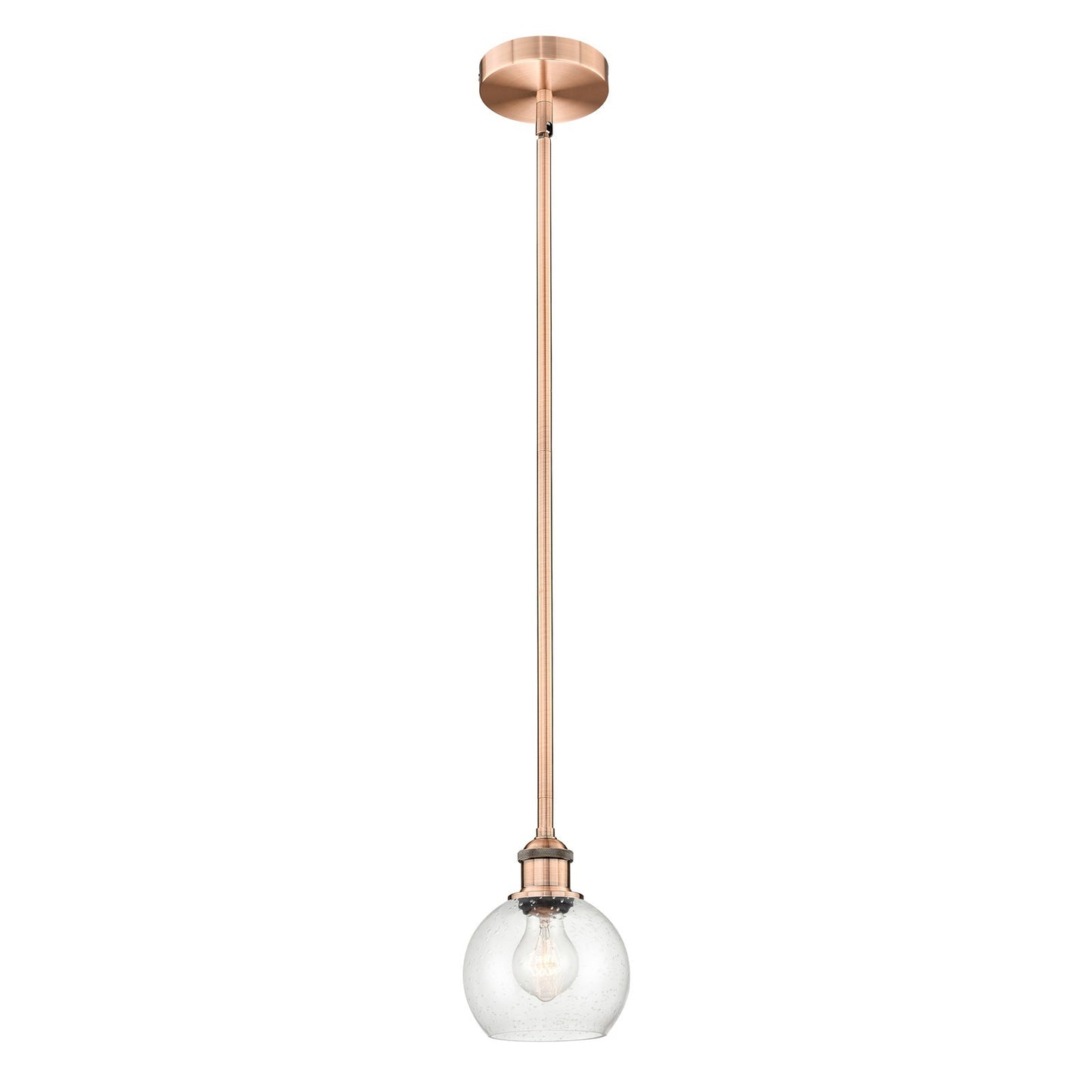 Innovations Athens 6in 1-Light Mini Pendant | Industrial Antique Copper Steel and Seedy Glass | Kitchen Island & Dining Room | Model 616-1S-AC-G124-6-LED