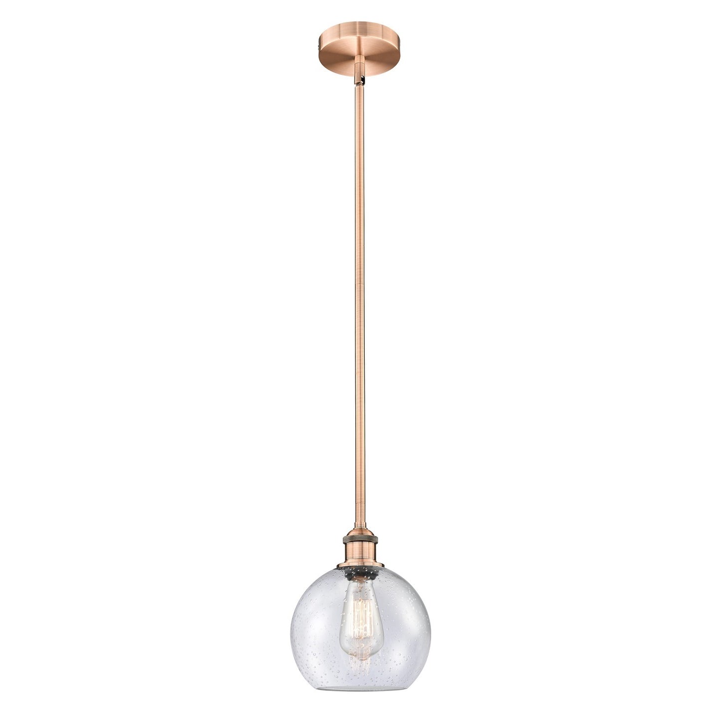 Innovations Athens 8in 1-Light Mini Pendant | Industrial Antique Copper Steel and Seedy Glass | Kitchen Island & Dining Room | Model 616-1S-AC-G124-8-LED