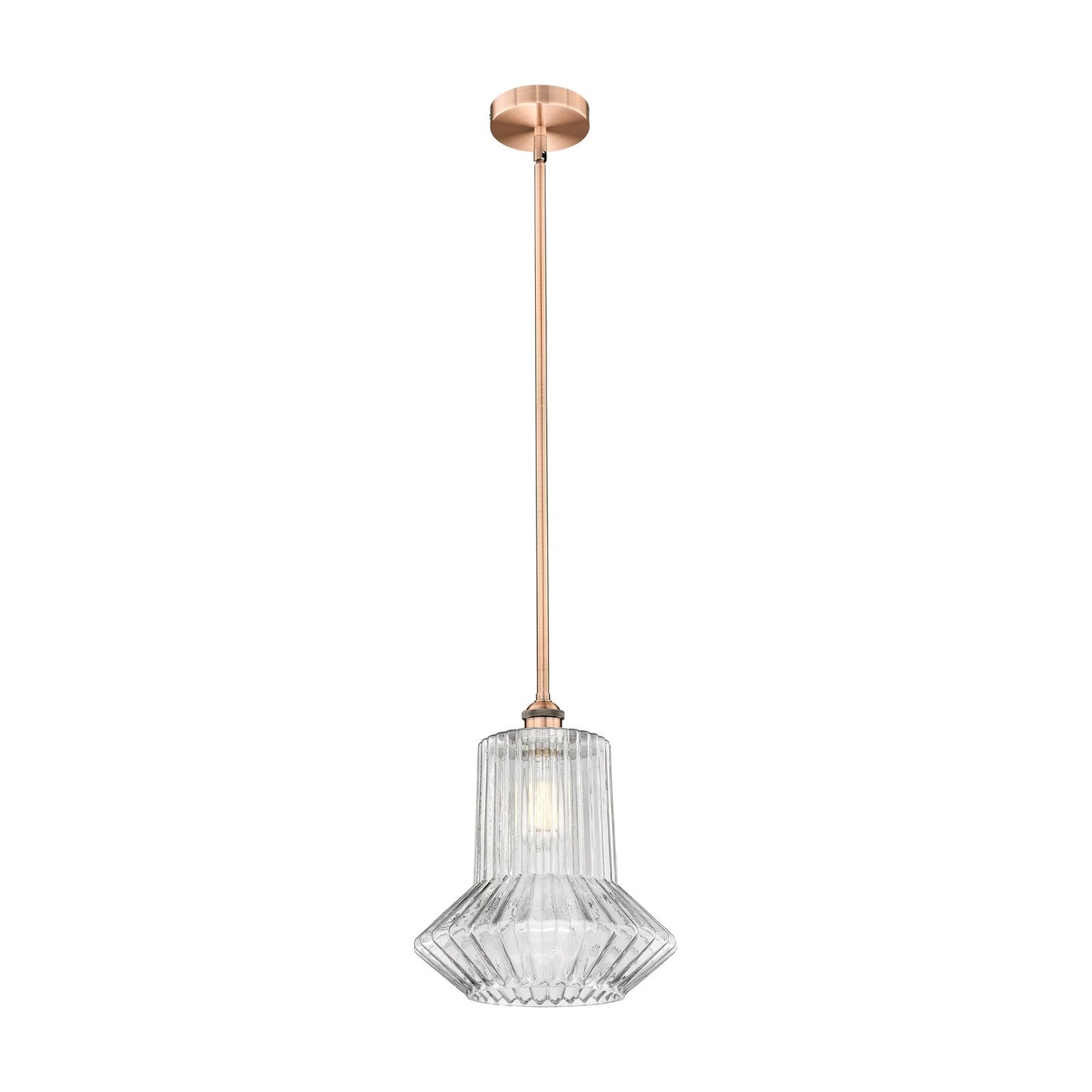 Innovations Springwater 12in 1-Light Mini Pendant | Industrial Antique Copper Steel and Clear Fluted Glass | Kitchen Island & | Model 616-1S-AC-G212