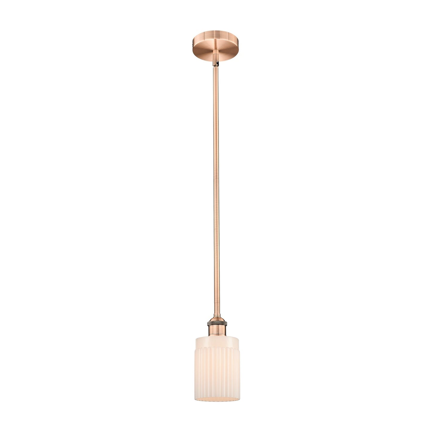 Innovations Hadley 4.5in 1-Light Mini Pendant | Art Nouveau Antique Copper Steel and Matte White Ribbed Glass | Kitchen Island & | Model 616-1S-AC-G341