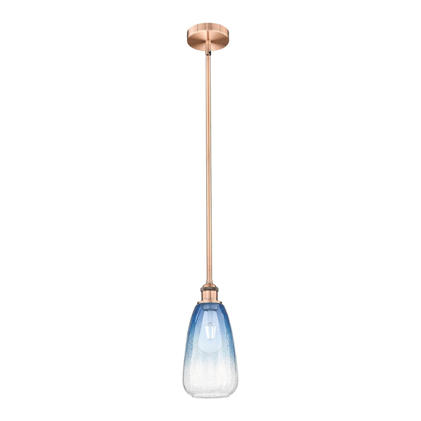 Innovations Brookhaven Almond 6in 1-Light Mini Pendant | Industrial Antique Copper Steel and Sapphire Blue Glass | Kitchen | Model 616-1S-AC-G480-6SB