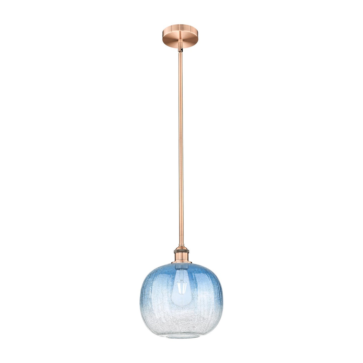 Innovations Brookhaven Sphere 10.5in 1-Light Mini Pendant | Industrial Antique Copper Steel and Sapphire Blue Glass | Kitchen | Model 616-1S-AC-G481-10SB