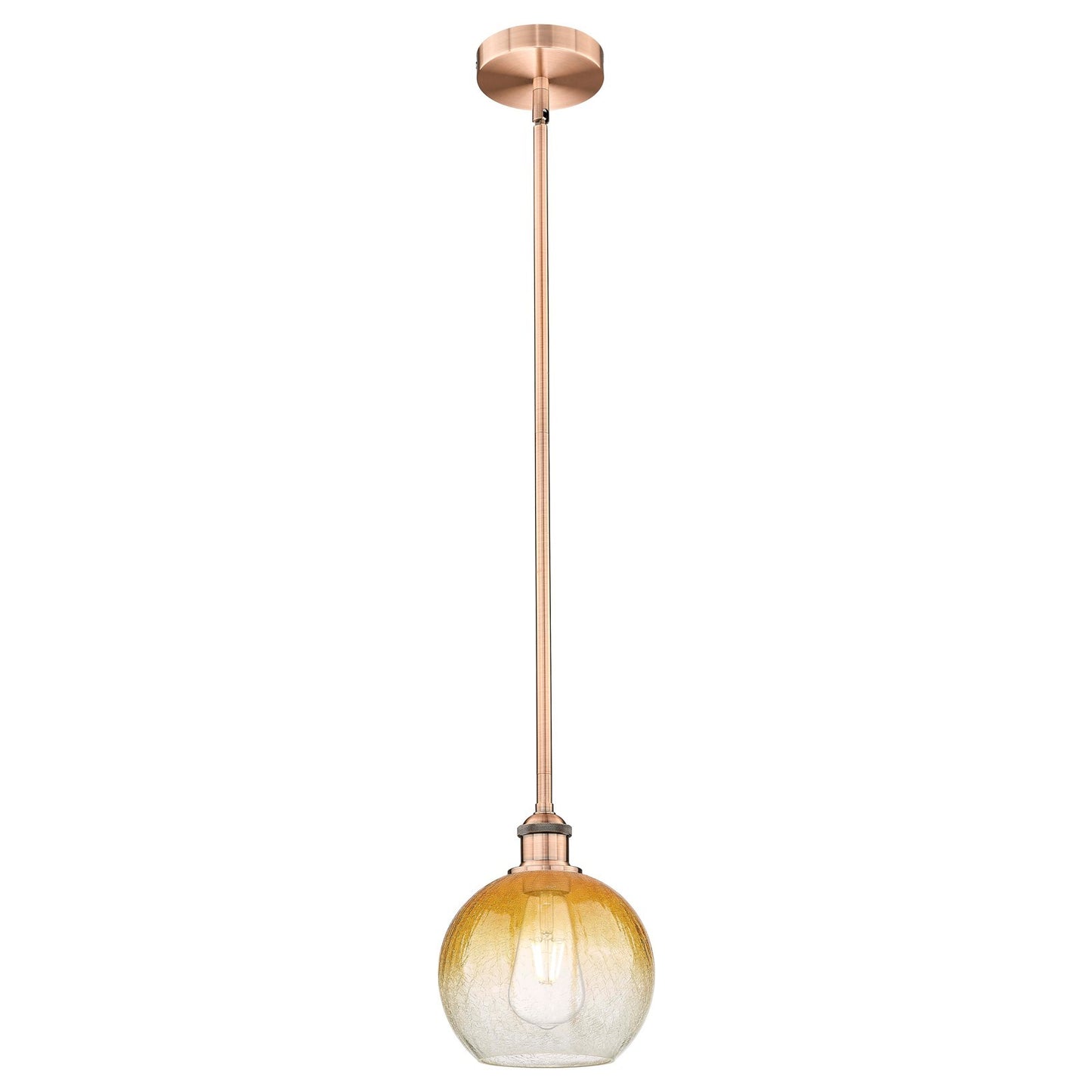 Innovations Brookhaven Globe 8in 1-Light Mini Pendant | Industrial Antique Copper Steel and Amber Glass | Kitchen Island & | Model 616-1S-AC-G483-8AM