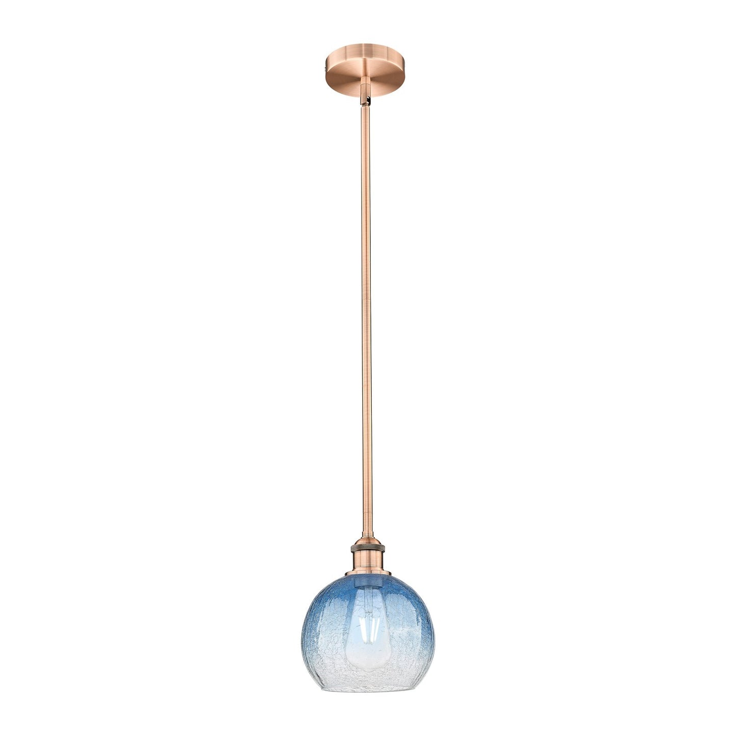 Innovations Brookhaven Globe 1-Light Mini Pendant | Industrial Antique Copper Steel and Sapphire Blue Glass | Kitchen Island & | Model 616-1S-AC-G483-8SB