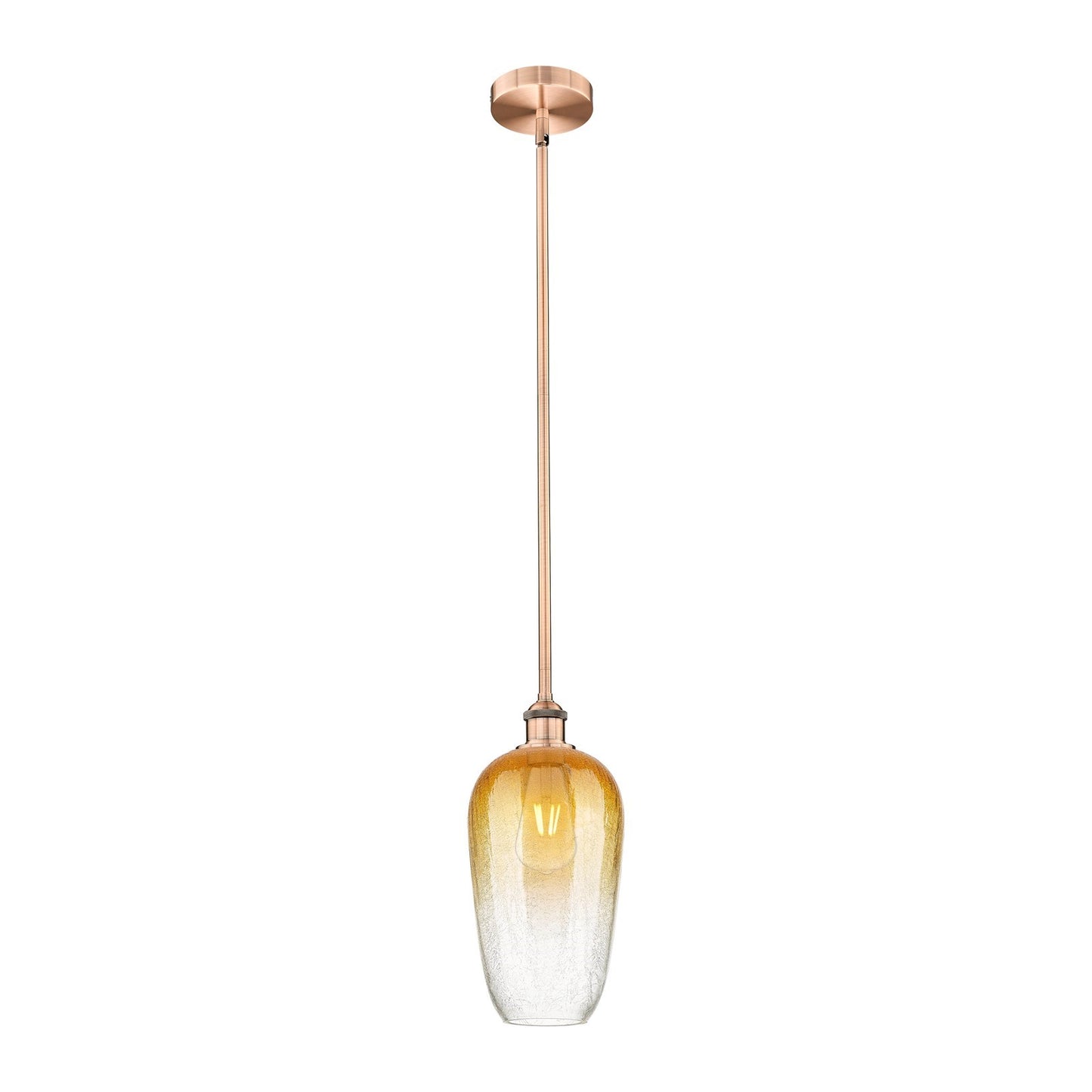 Innovations Brookhaven Flute 7in 1-Light Mini Pendant | Industrial Antique Copper Steel and Amber Glass | Kitchen Island & | Model 616-1S-AC-G484-7AM