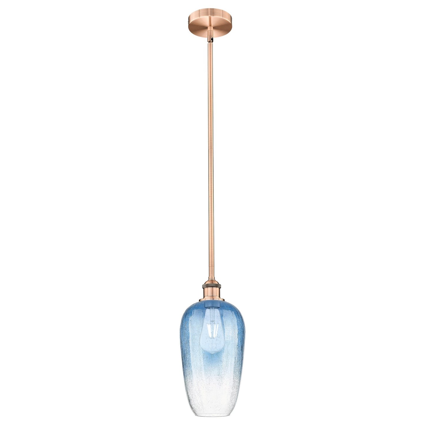 Innovations Brookhaven Flute 7in 1-Light Mini Pendant | Industrial Antique Copper and Sapphire Blue Glass | Kitchen Island & | Model 616-1S-AC-G484-7SB