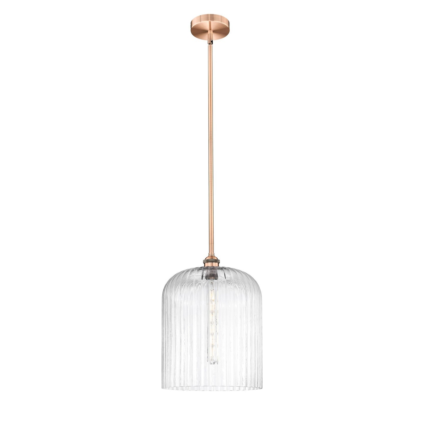 Innovations Bridal Veil 5in 1-Light Mini Pendant | Art Nouveau Antique Copper Steel and Clear Ribbed Glass | Kitchen Island & | Model 616-1S-AC-G559-12CL