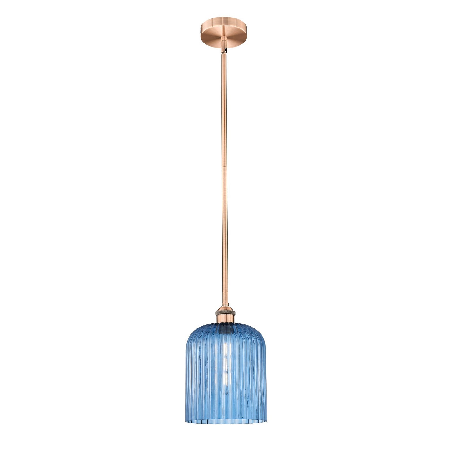 Innovations Bridal Veil 5in 1-Light Mini Pendant | Art Nouveau Antique Copper Steel and Princess Blue Ribbed Glass | Kitchen | Model 616-1S-AC-G559-8BL