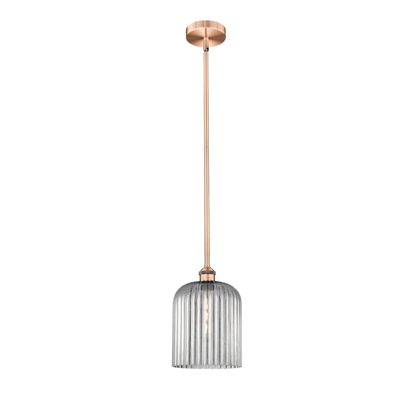 Innovations Bridal Veil 5in 1-Light Mini Pendant | Art Nouveau Industrial Antique Copper and Light Smoke Ribbed Glass | Kitchen | Model 616-1S-AC-G559-8SM