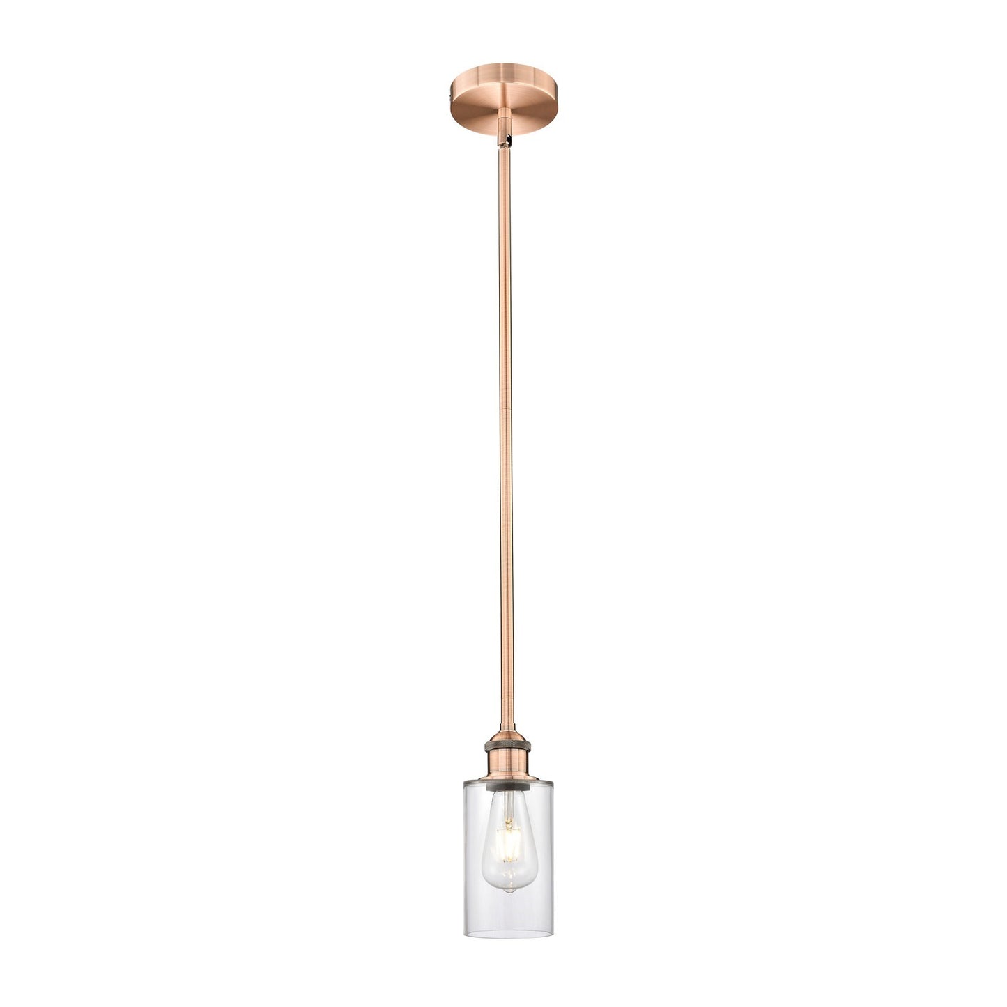 Innovations Clymer 4in 1-Light Mini Pendant | Art Nouveau Antique Copper Steel and Clear Glass | Kitchen Island & Dining Room | Model 616-1S-AC-G802