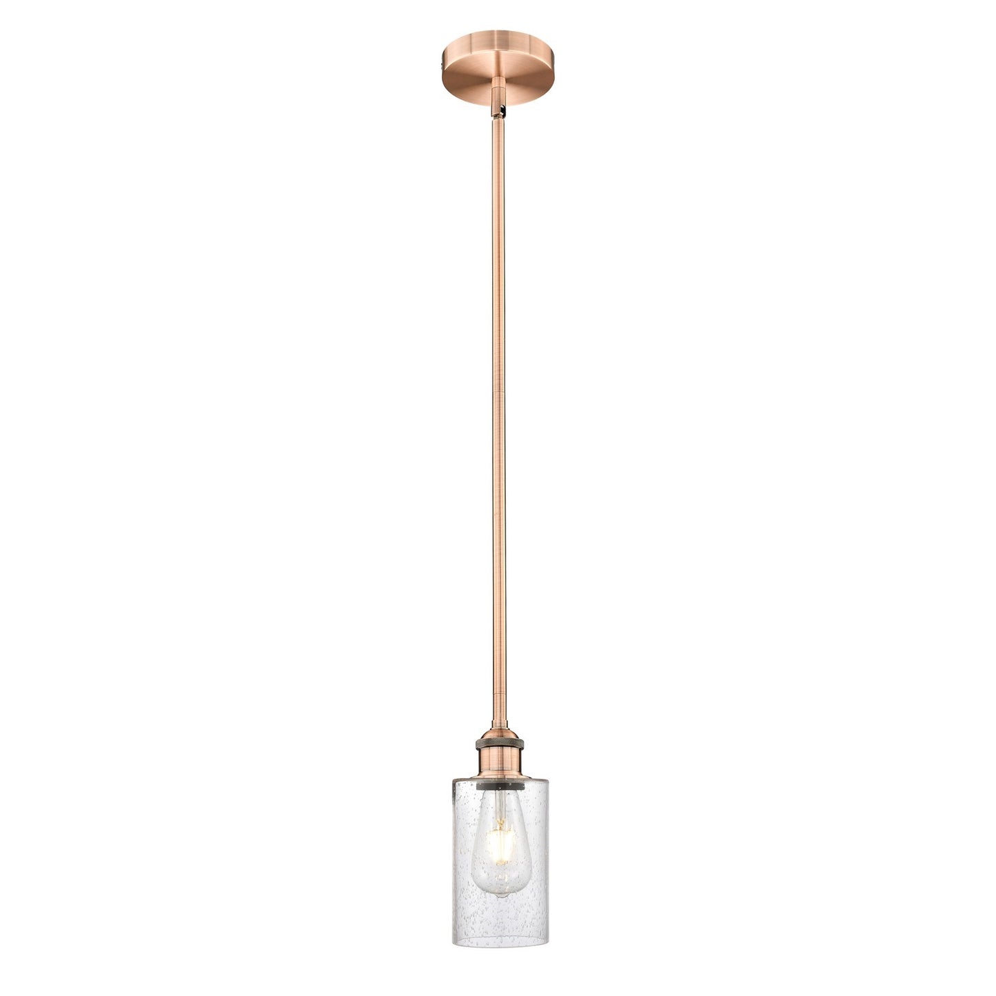 Innovations Clymer 1-Light Mini Pendant | Art Nouveau Antique Copper Steel and Seedy Glass | Kitchen Island & Dining Room | 3.88 x | Model 616-1S-AC-G804