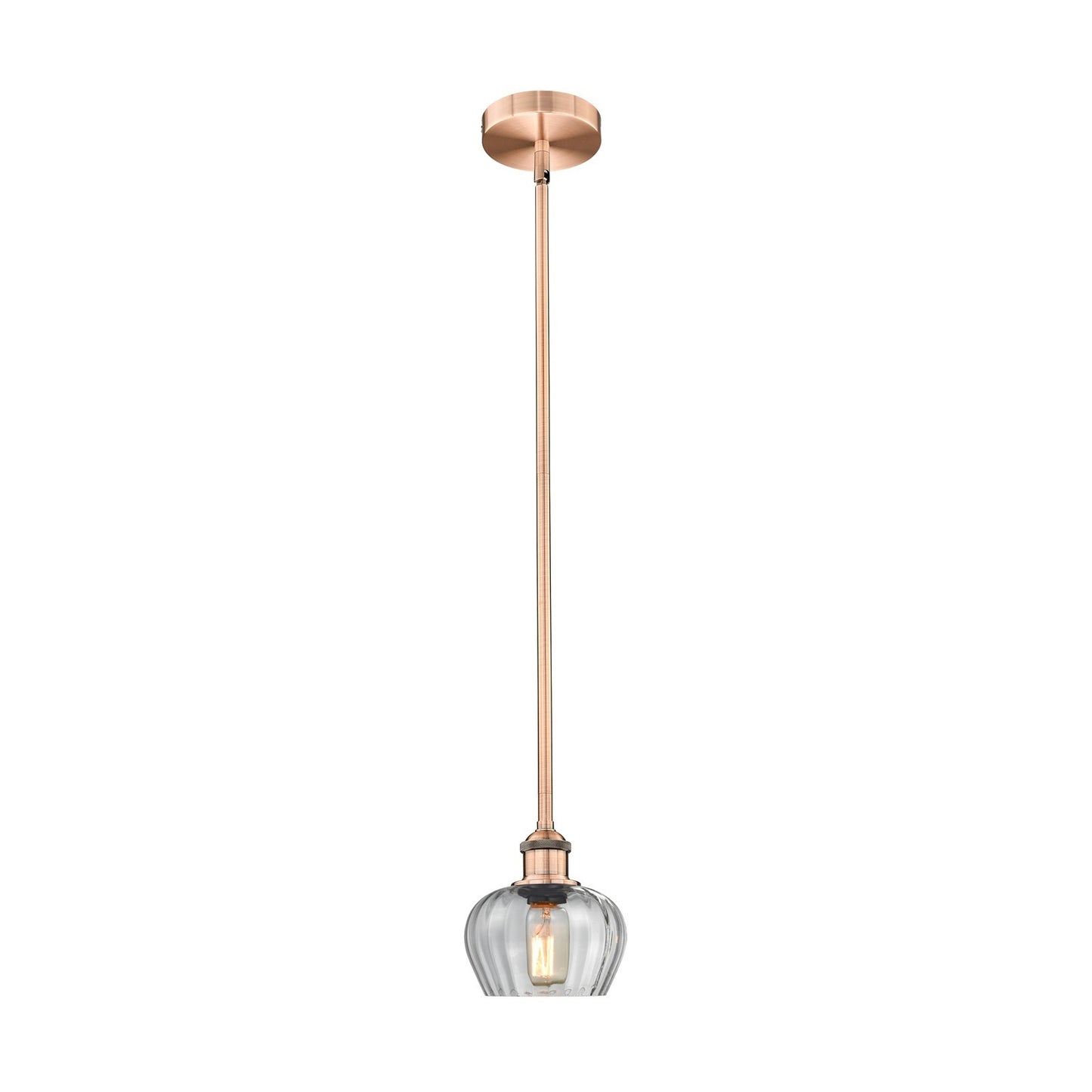 Innovations Fenton 7in 1-Light Mini Pendant | Industrial Antique Copper Steel and Clear Ribbed Glass | Kitchen Island & Dining | Model 616-1S-AC-G92-LED
