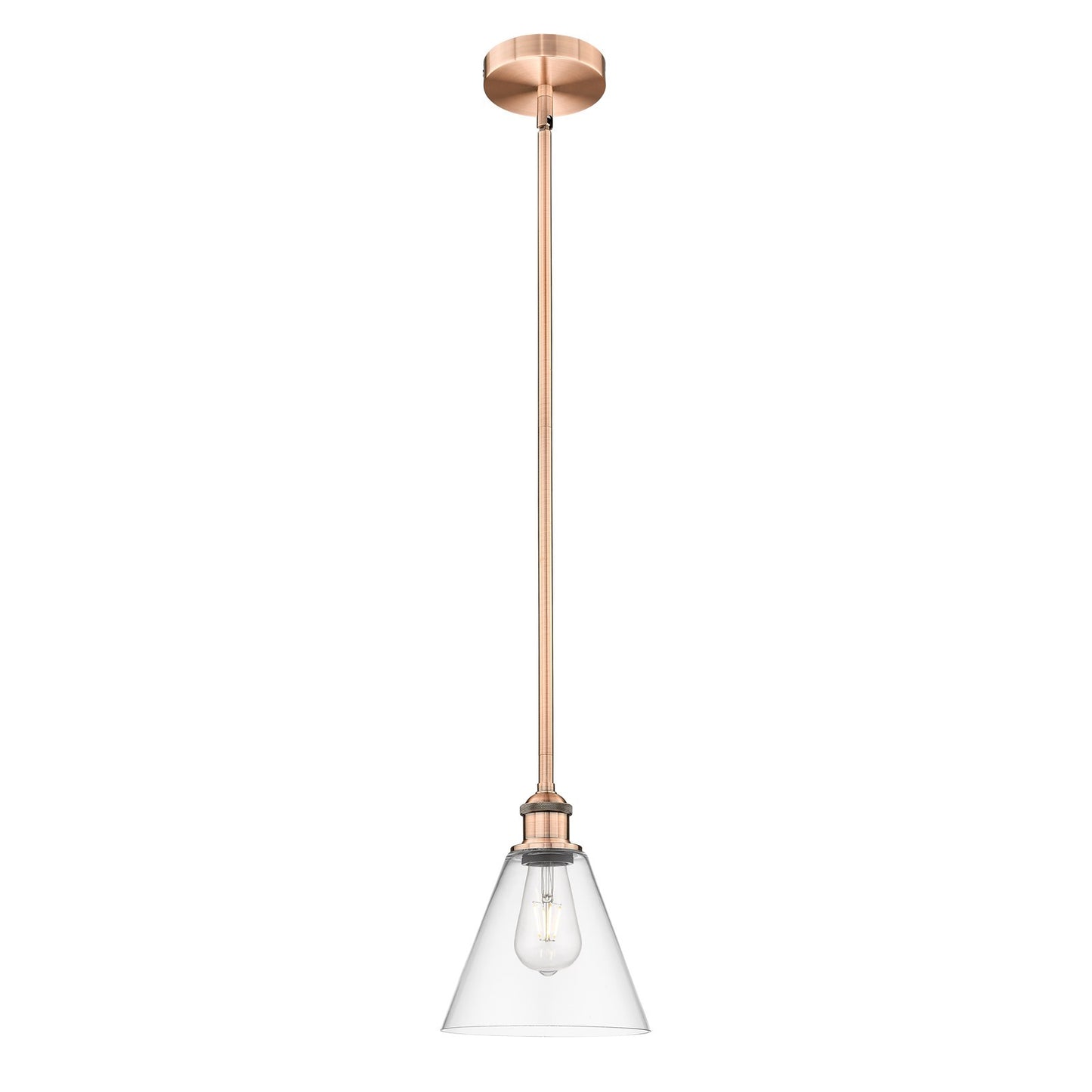 Innovations Berkshire Glass 8in 1-Light Mini Pendant | Industrial Antique Copper Steel and Clear Glass | Kitchen Island & Dining | Model 616-1S-AC-GBC-82
