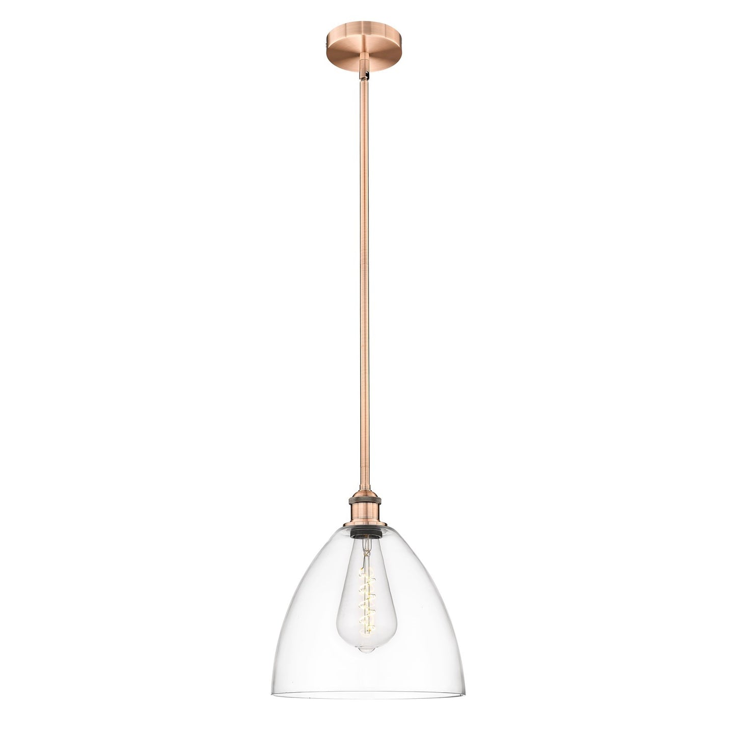 Innovations Bristol 12in 1-Light Mini Pendant | Industrial Antique Copper Steel and Clear Glass | Kitchen Island & Dining Room | Model 616-1S-AC-GBD-122