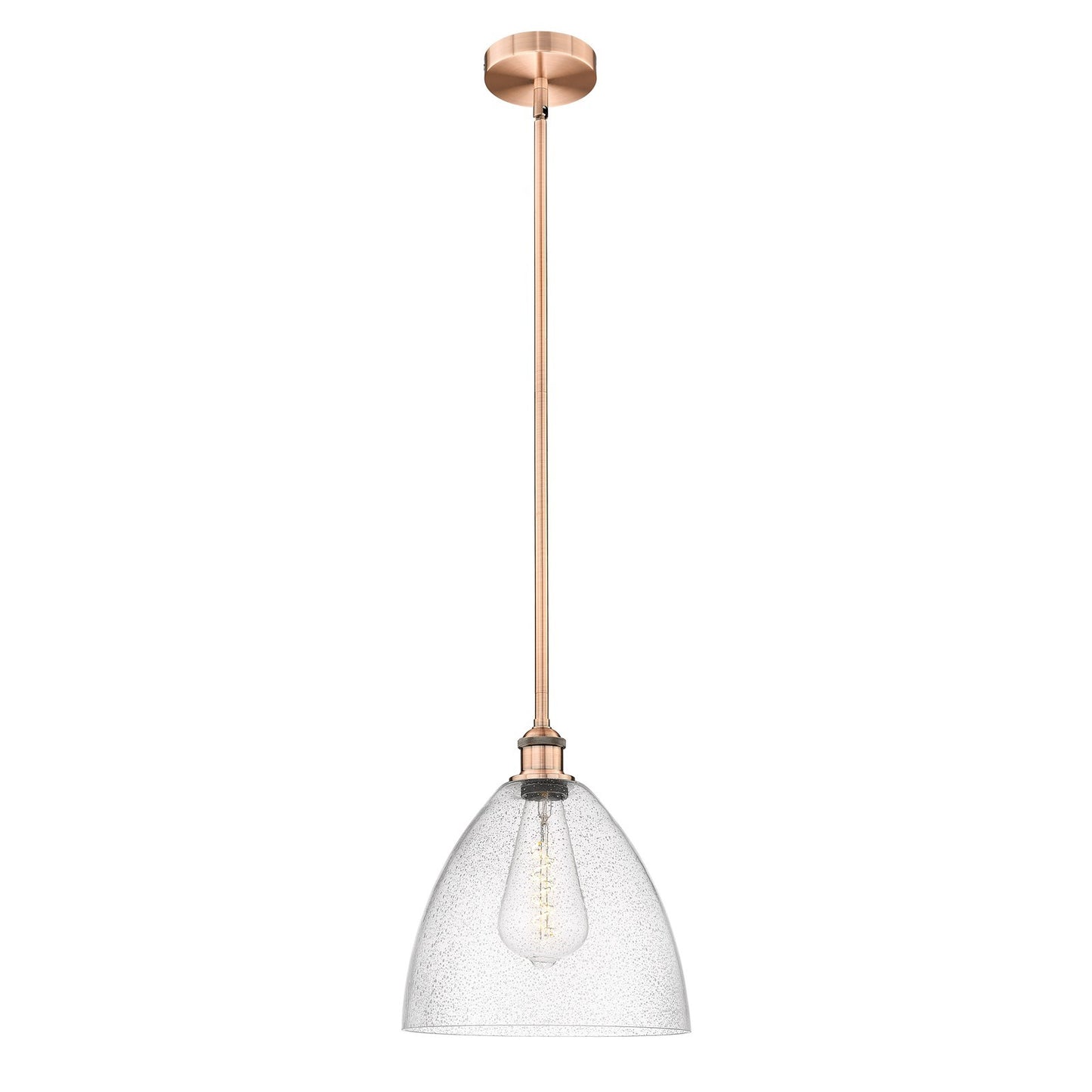 Innovations Bristol 12in 1-Light Mini Pendant | Industrial Antique Copper Steel and Seedy Glass | Kitchen Island & Dining | Model 616-1S-AC-GBD-124-LED