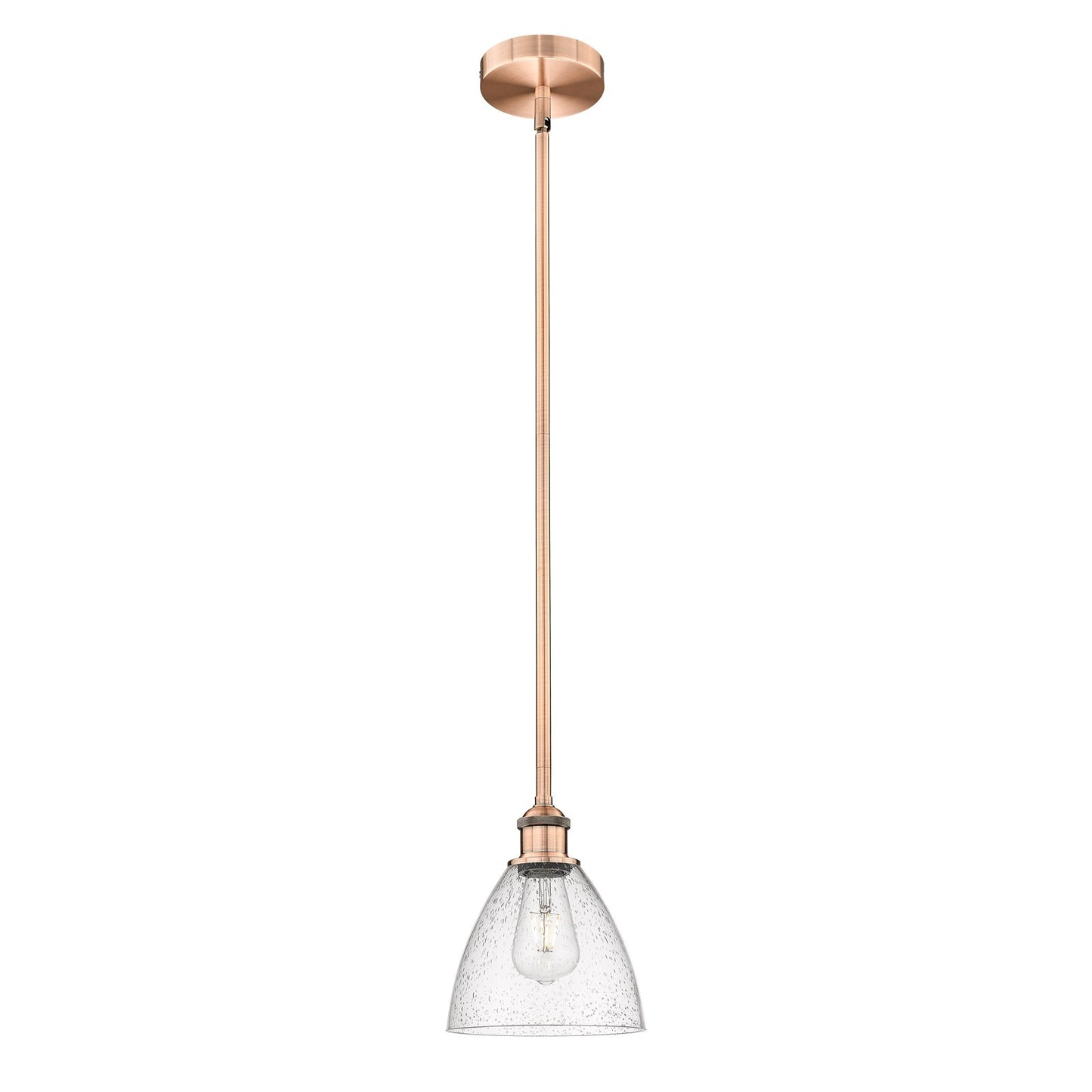 Innovations Bristol 8in 1-Light Mini Pendant | Industrial Antique Copper Steel and Seedy Glass | Kitchen Island & Dining Room | Model 616-1S-AC-GBD-754