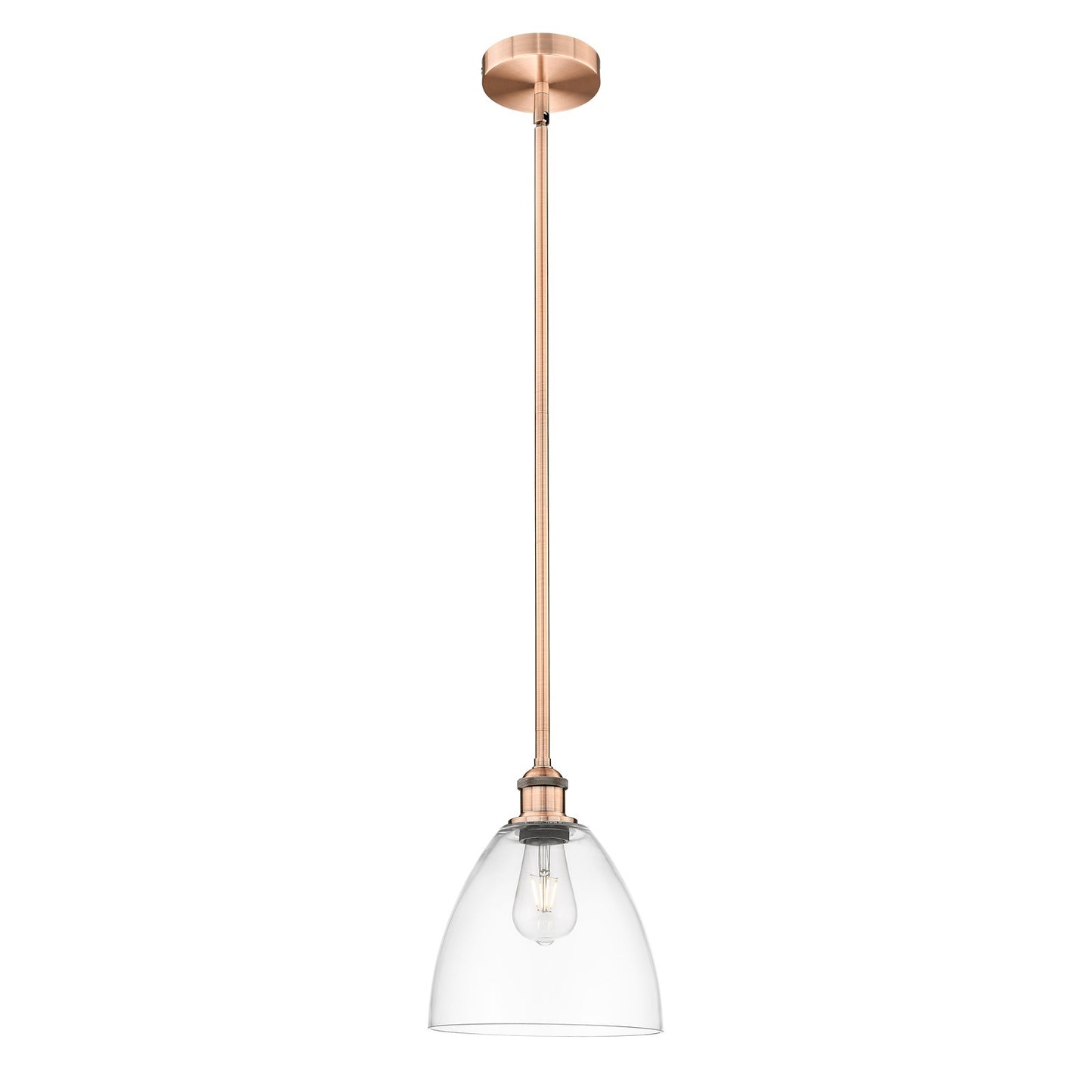 Innovations Bristol 9in 1-Light Mini Pendant | Industrial Antique Copper Steel and Clear Glass | Kitchen Island & Dining Room | Model 616-1S-AC-GBD-92-LED
