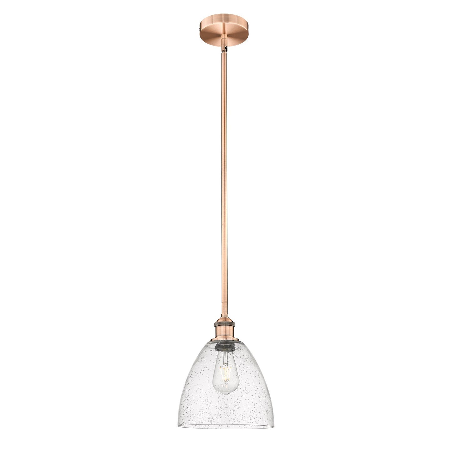 Innovations Bristol 9in 1-Light Mini Pendant | Industrial Antique Copper Steel and Seedy Glass | Kitchen Island & Breakfast | Model 616-1S-AC-GBD-94-LED