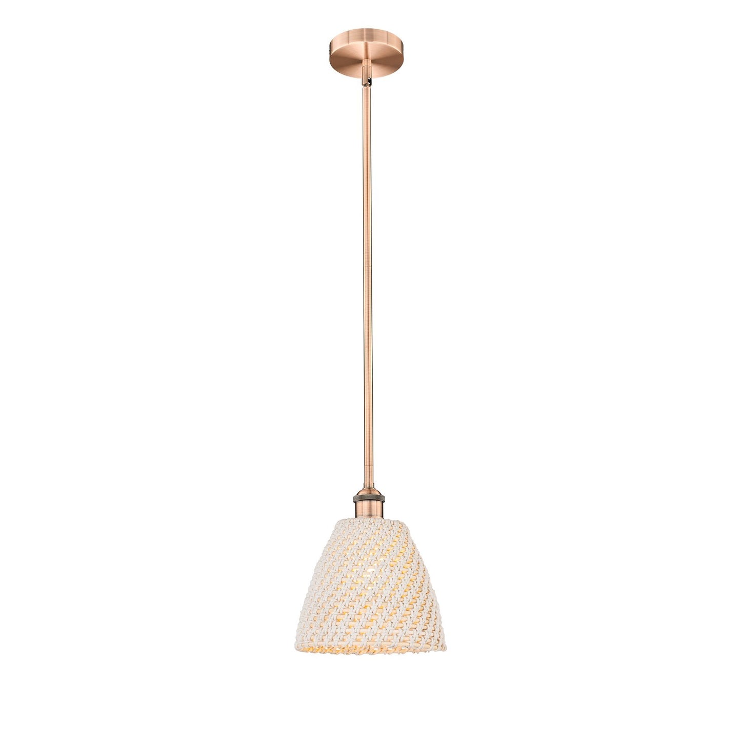 Innovations Bristol Natural 9in 1-Light Mini Pendant | Farmhouse Antique Copper and Natural Fiber Dome Shade | Kitchen Island | Model 616-1S-AC-NBD-9-NAT