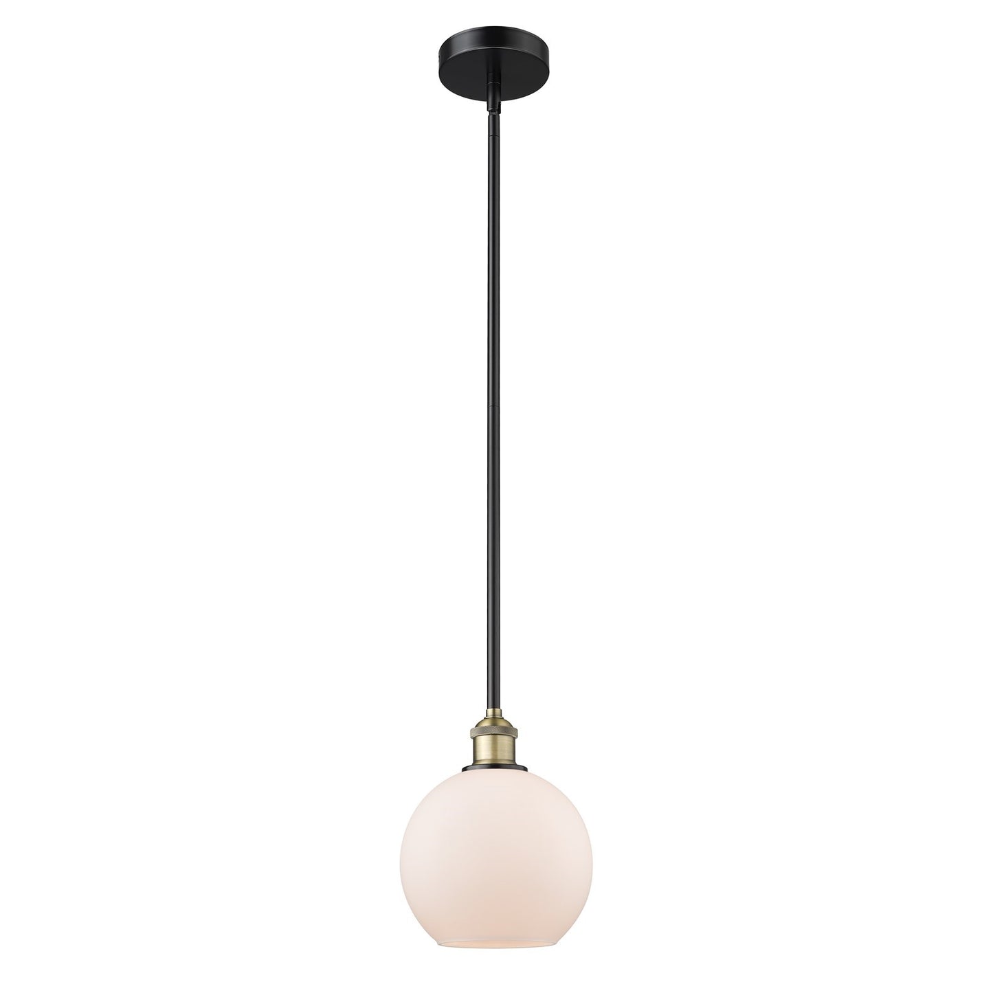 Innovations Athens 8in 1-Light Mini Pendant | Industrial Black Antique Brass and Matte White Frosted Glass | Kitchen Island & | Model 616-1S-BAB-G121-8