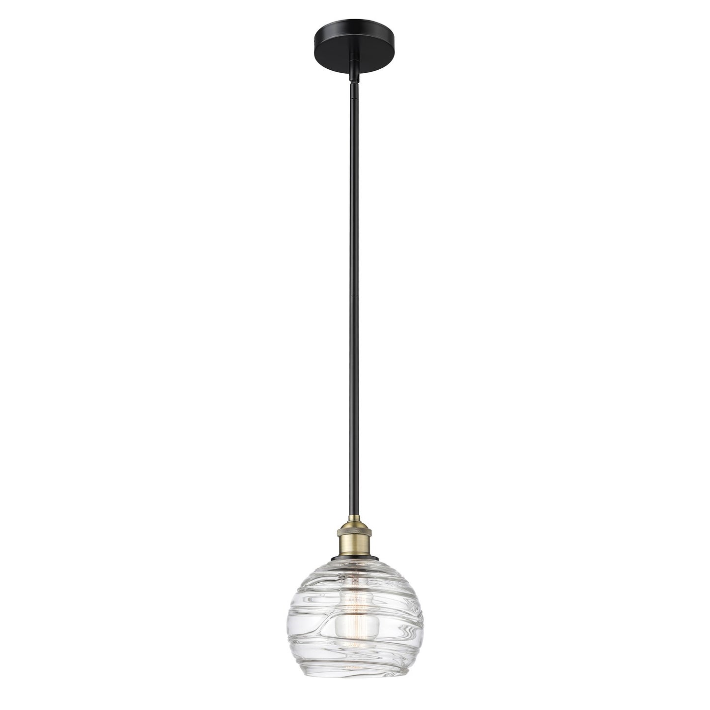 Innovations Athens Deco Swirl 8in 1-Light Mini Pendant | Industrial Black Antique Brass and Clear Glass | Kitchen Island & | Model 616-1S-BAB-G1213-8CL