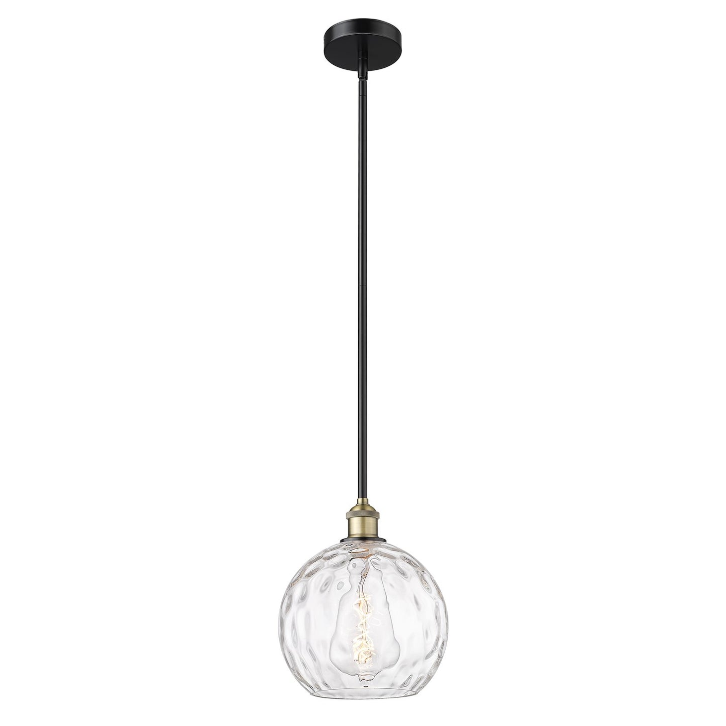 Innovations Athens Water Glass 10in 1-Light Mini Pendant | Industrial Black Antique Brass Steel and Clear Glass | Kitchen | Model 616-1S-BAB-G1215-10