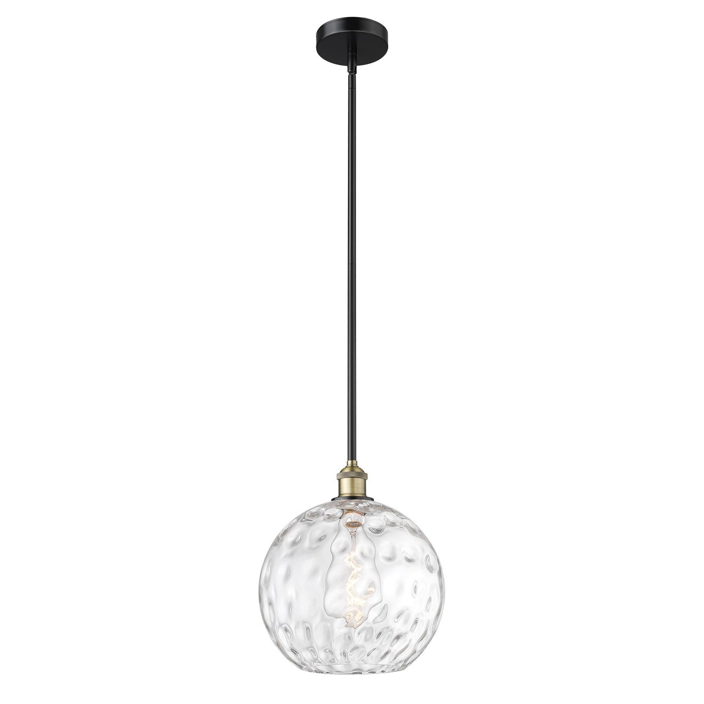 Innovations Athens Water Glass 12in 1-Light Mini Pendant | Industrial Black Antique Brass Steel and Clear Glass | Kitchen | Model 616-1S-BAB-G1215-12