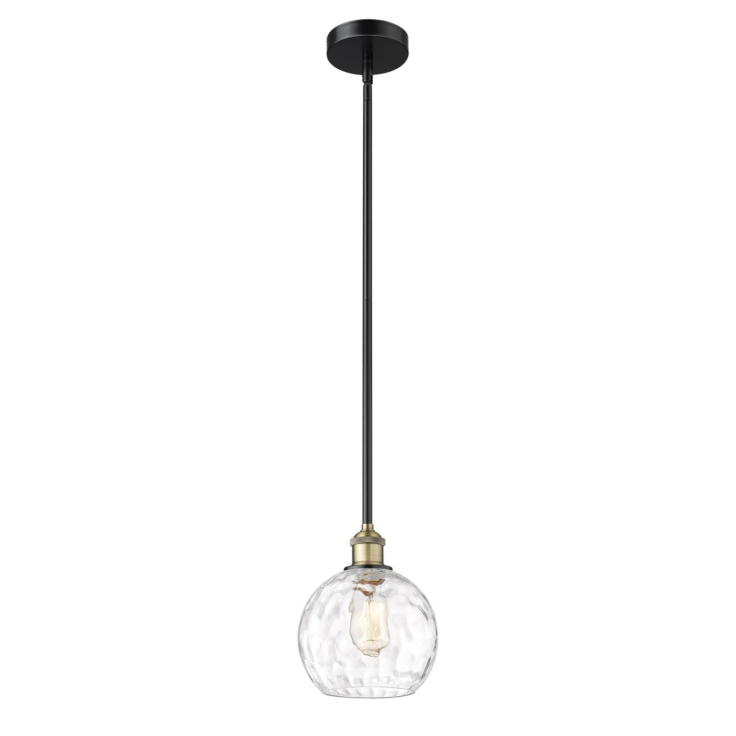 Innovations Athens Water Glass 8in 1-Light Mini Pendant | Industrial Black Antique Brass and Clear Glass | Kitchen Island & | Model 616-1S-BAB-G1215-8