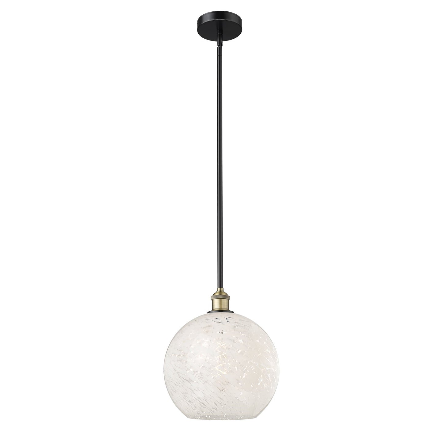 Innovations Lighting White Mouchette 12in 1-Light Mini Pendant | Art Nouveau Black Antique Brass Steel and White Glass | Model 616-1S-BAB-G1216-12WM