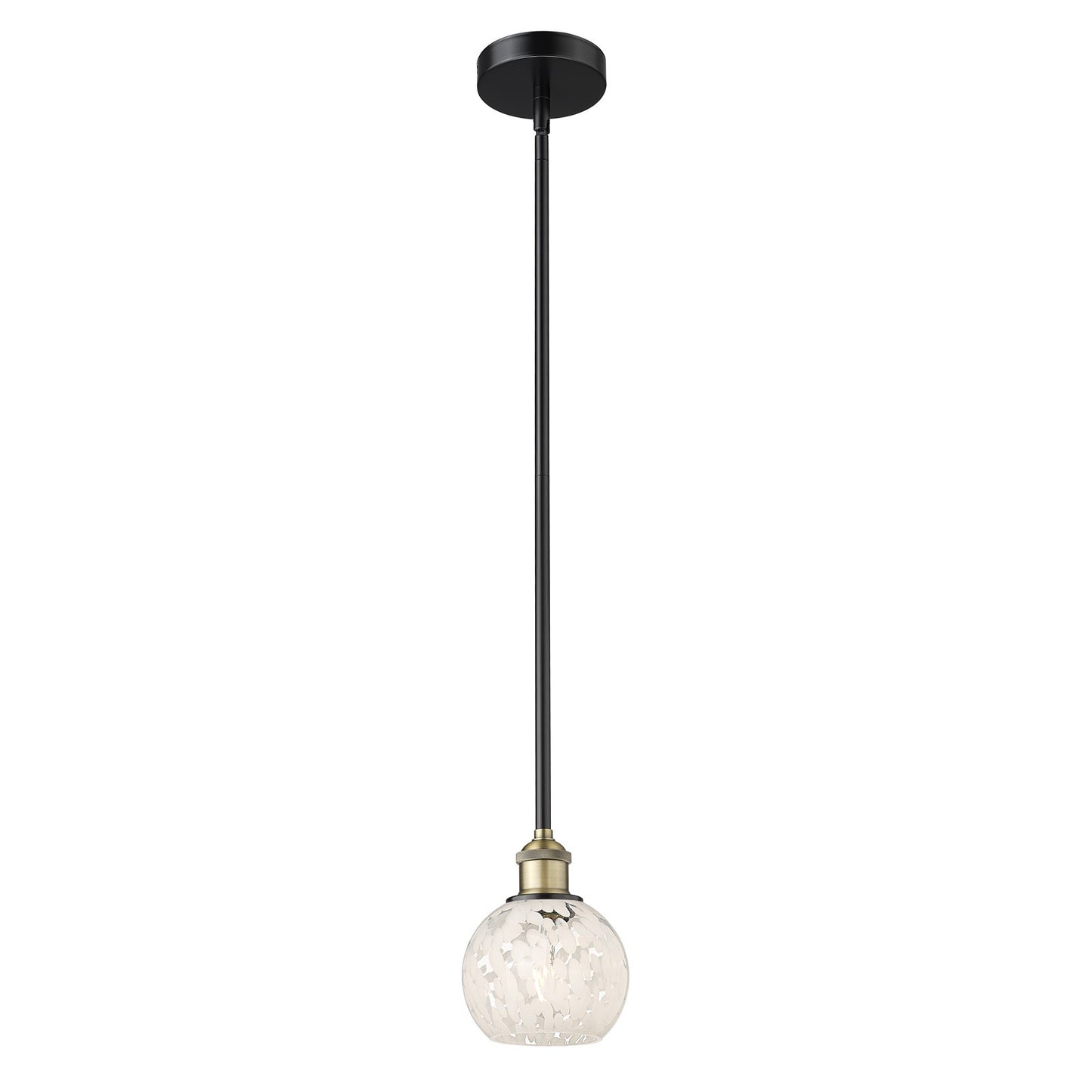 Innovations Lighting White Mouchette 6in 1-Light Mini Pendant | Industrial Black Antique Brass and White Mouchette Glass | Model 616-1S-BAB-G1216-6WM