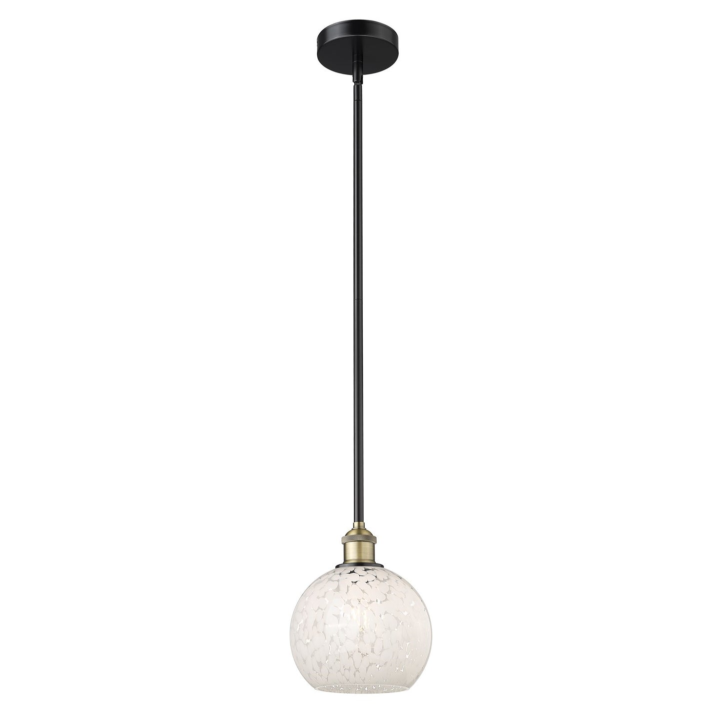 Innovations Lighting White Mouchette 8in 1-Light Mini Pendant | Art Nouveau Black Antique Brass Steel and White Glass | Model 616-1S-BAB-G1216-8WM