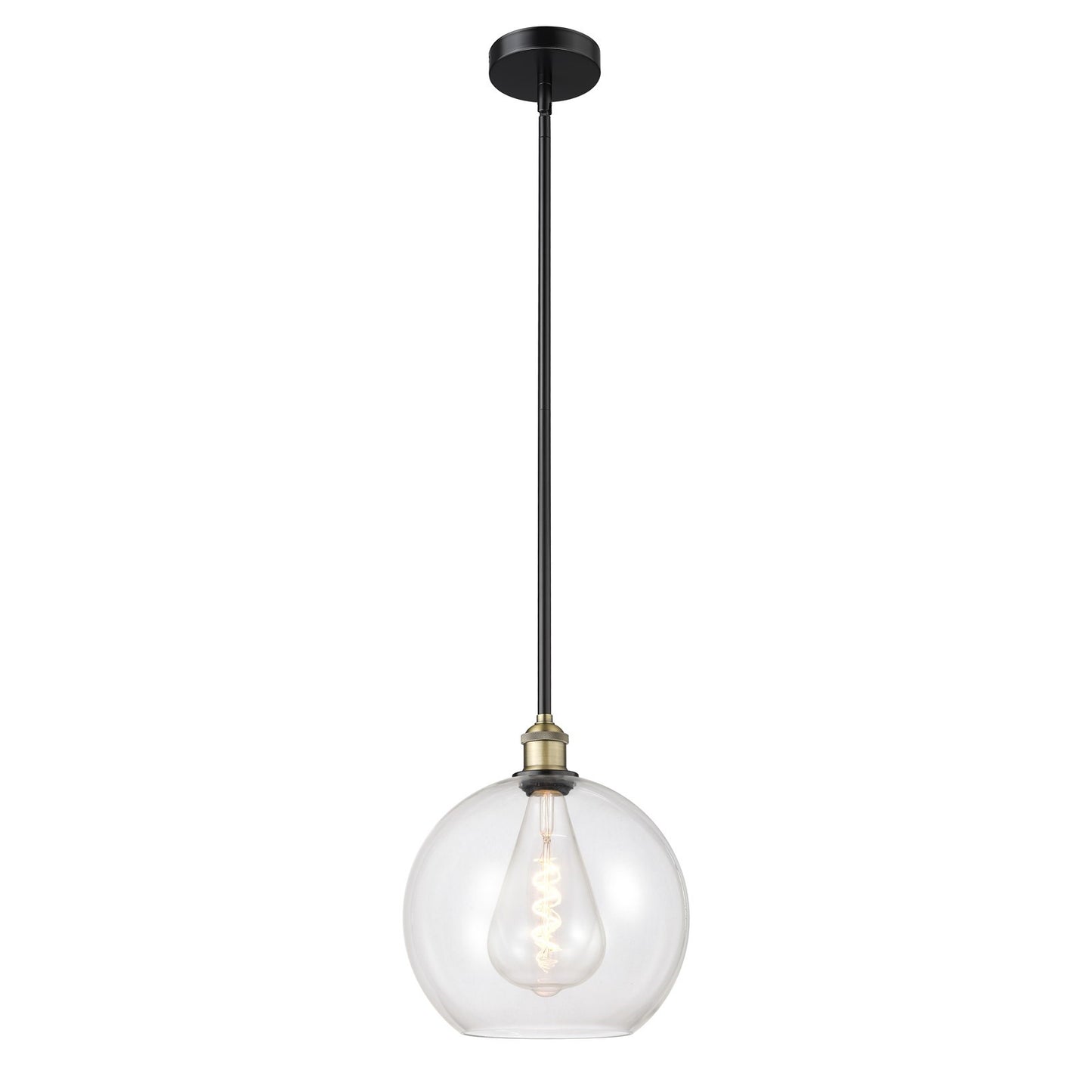 Innovations Athens 12in 1-Light Mini Pendant | Industrial Black Antique Brass Steel and Clear Glass | Kitchen Island & Dining | Model 616-1S-BAB-G122-12