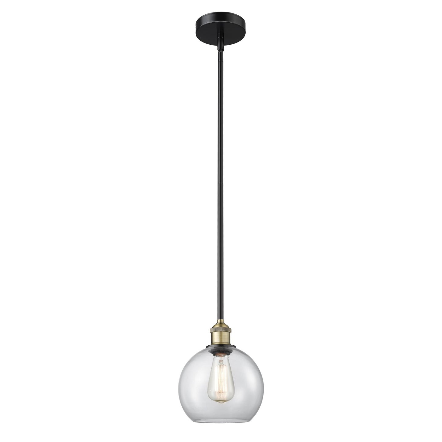 Innovations Athens 8in 1-Light Mini Pendant | Industrial Black Antique Brass and Clear Glass | Kitchen Island & Dining Room | Model 616-1S-BAB-G122-8