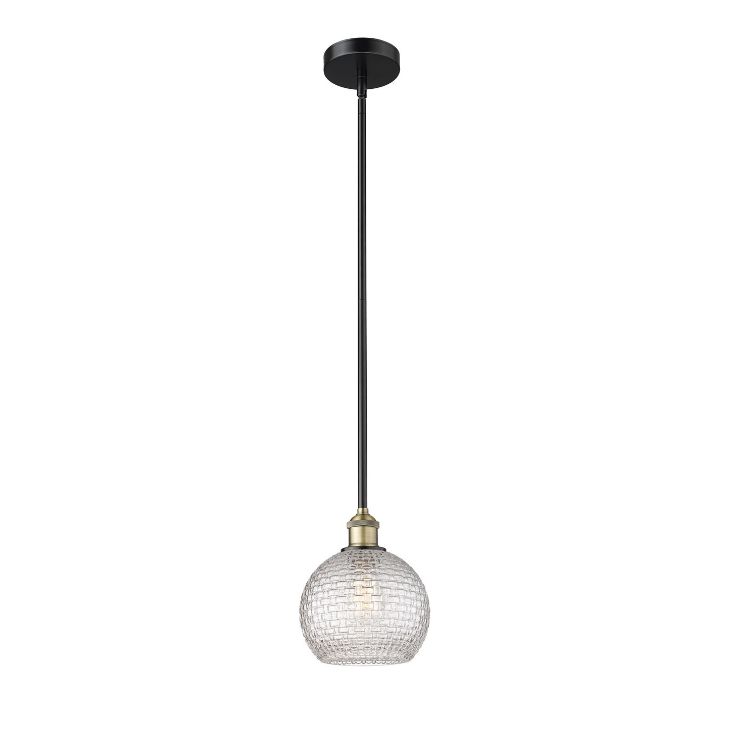 Innovations Athens 8in 1-Light Mini Pendant | Modern Farmhouse Black Antique Brass and Clear Basket Weave Glass | Kitchen | Model 616-1S-BAB-G122C-8CL
