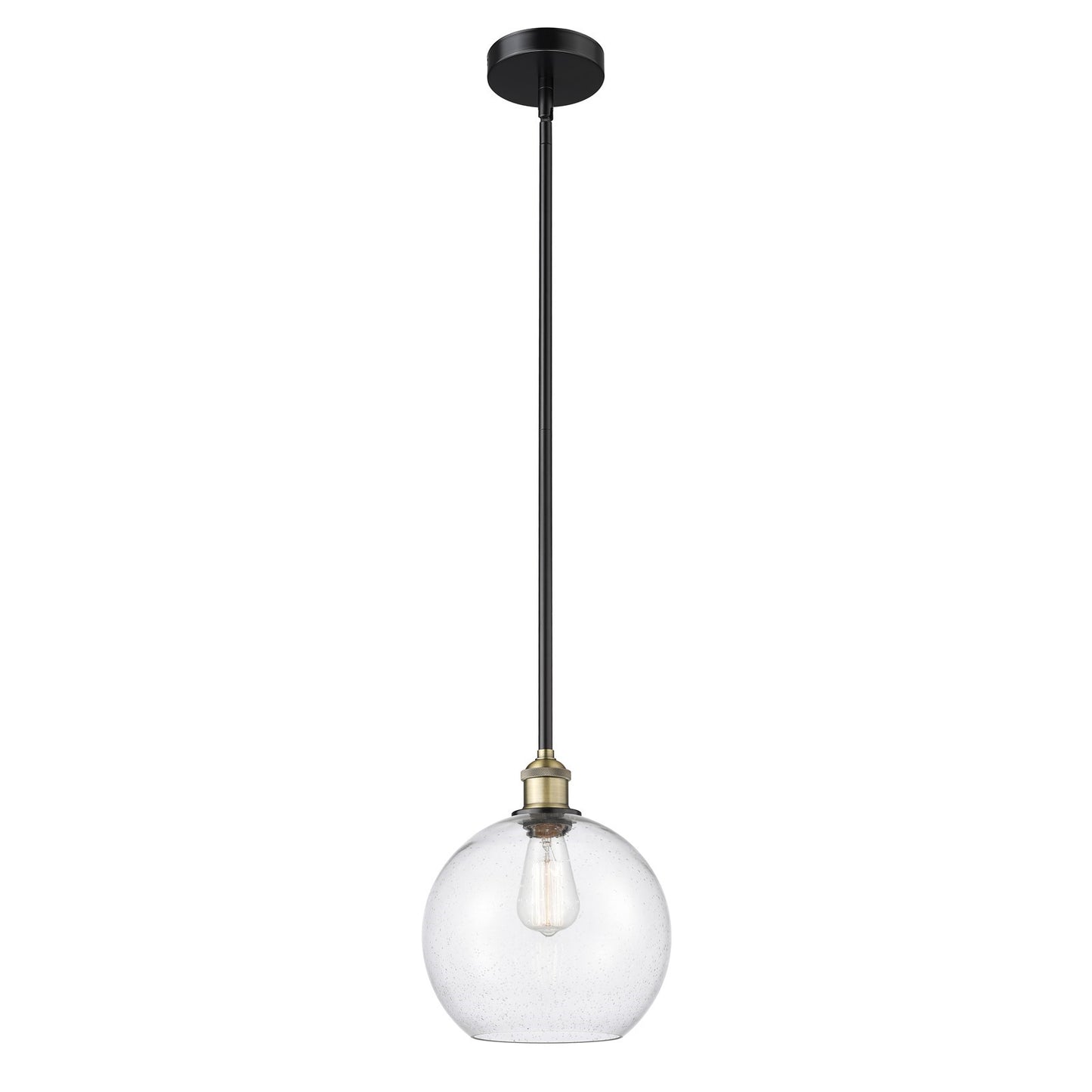Innovations Athens 10in 1-Light Mini Pendant | Industrial Black Antique Brass Steel and Seedy Glass | Kitchen Island & Dining | Model 616-1S-BAB-G124-10
