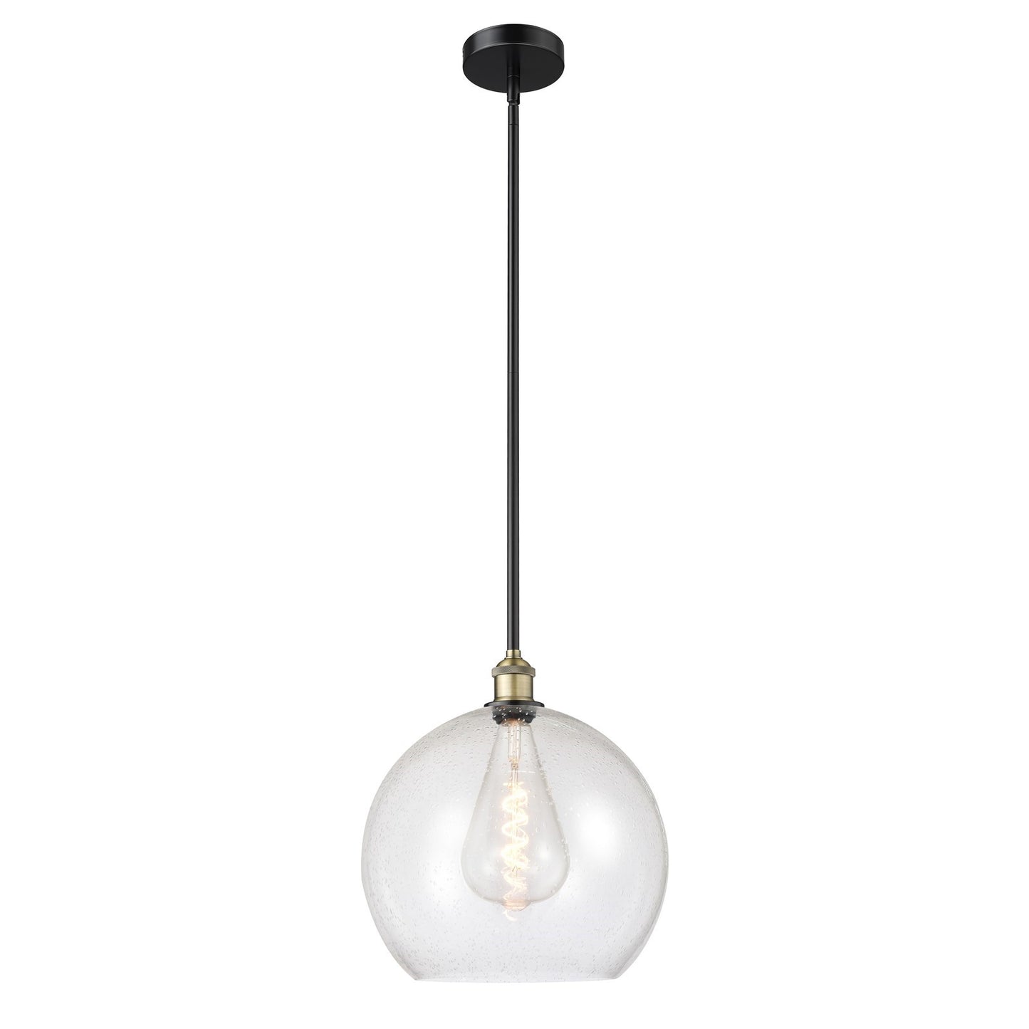 Innovations Athens 14in 1-Light Pendant | Industrial Black Antique Brass Steel and Seedy Glass | Kitchen Island & Dining Room | Model 616-1S-BAB-G124-14