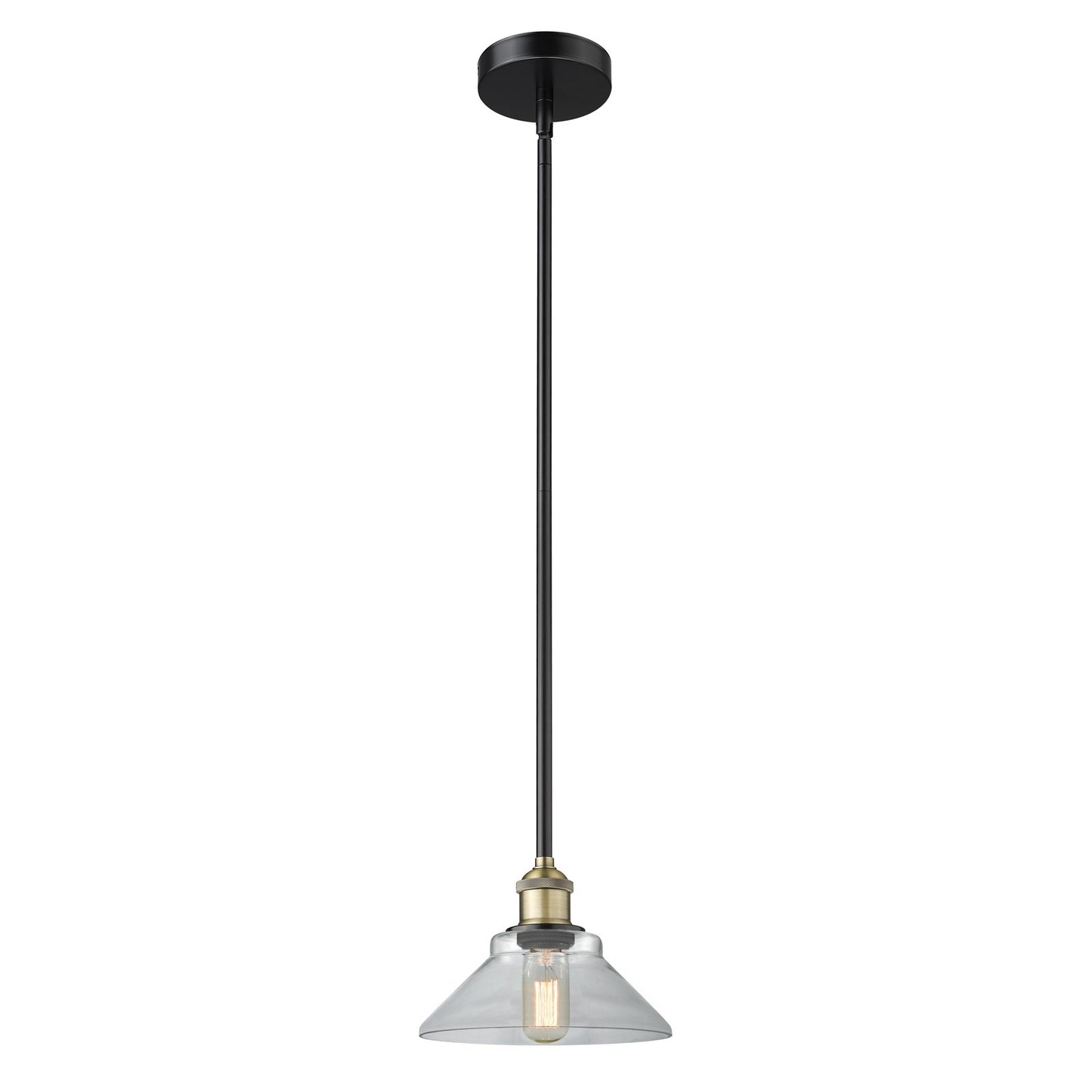 Innovations Orwell 8in 1-Light Mini Pendant | Industrial Black Antique Brass Steel and Clear Glass | Kitchen Island & Dining Room | Model 616-1S-BAB-G132