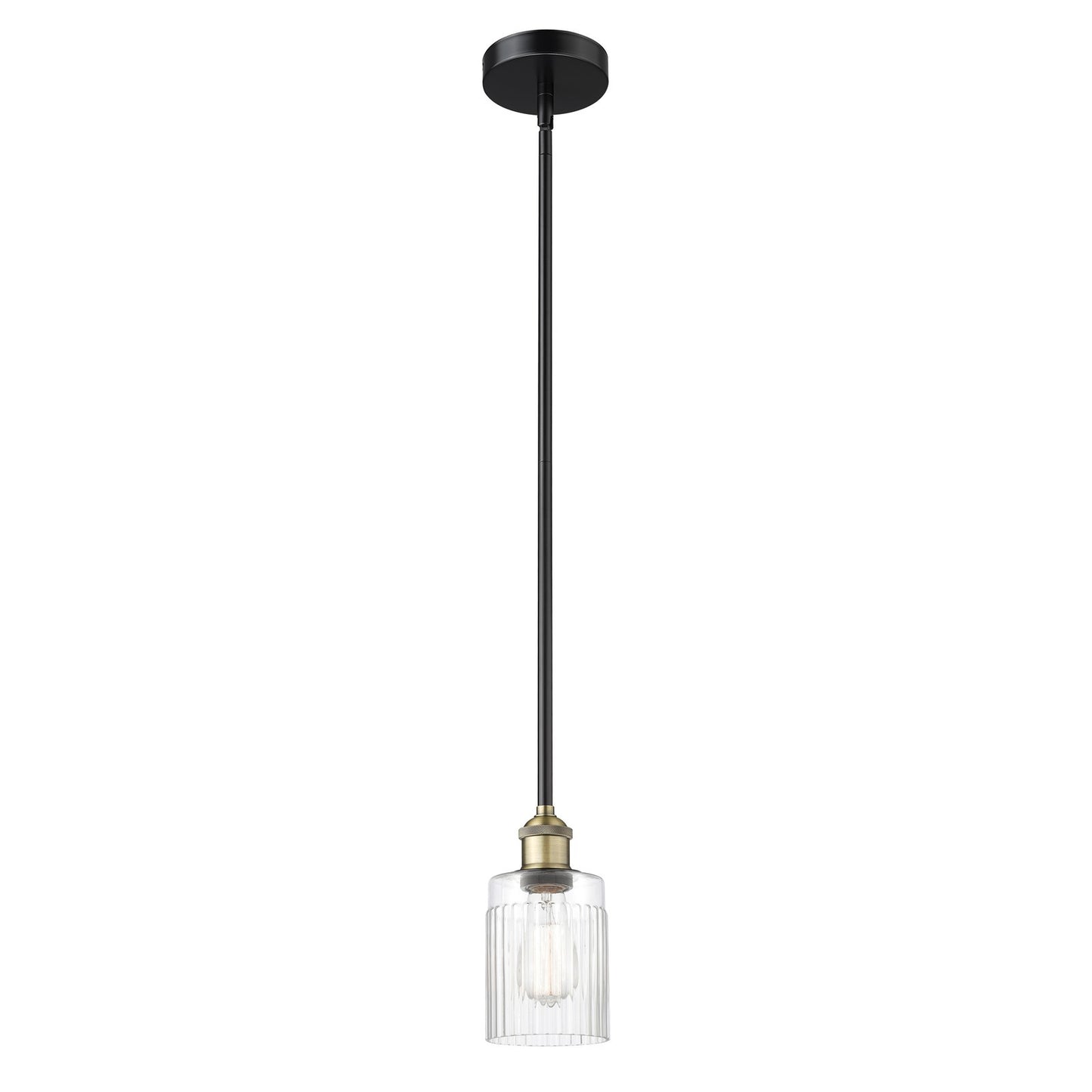 Innovations Hadley 4.5in 1-Light Mini Pendant | Industrial Black Antique Brass and Clear Ribbed Glass | Kitchen Island & Dining | Model 616-1S-BAB-G342