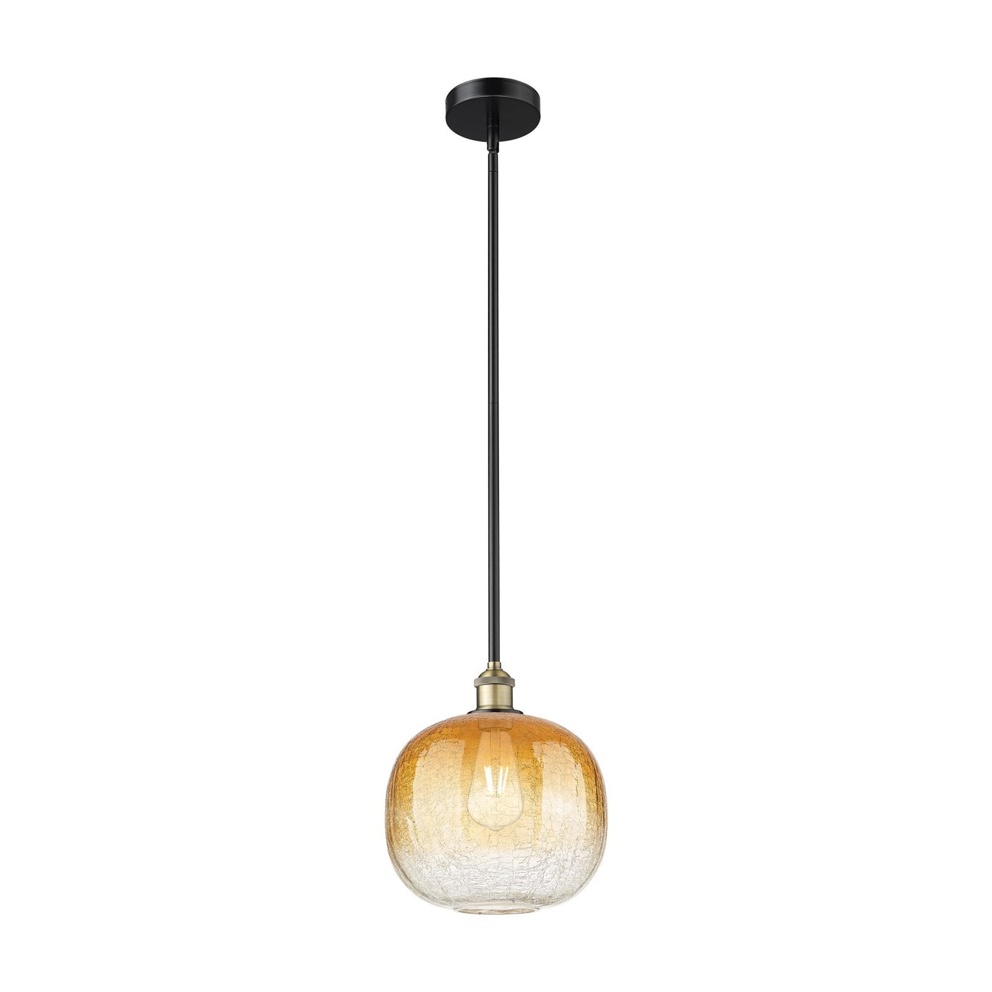 Innovations Brookhaven Sphere 11in 1-Light Mini Pendant | Industrial Black Antique Brass and Amber Glass | Kitchen Island & | Model 616-1S-BAB-G481-10AM
