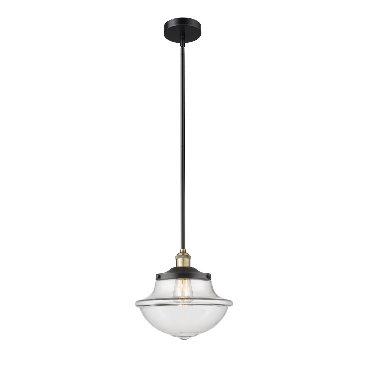 Innovations Oxford 12in 1-Light Mini Pendant | Industrial Black Antique Brass and Clear Glass | Kitchen Island & Dining Room | Model 616-1S-BAB-G542