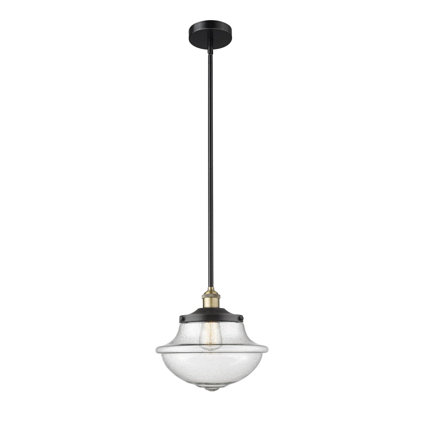 Innovations Oxford 12in 1-Light Mini Pendant | Industrial Black Antique Brass Steel and Seedy Glass | Kitchen Island & Dining Room | Model 616-1S-BAB-G544